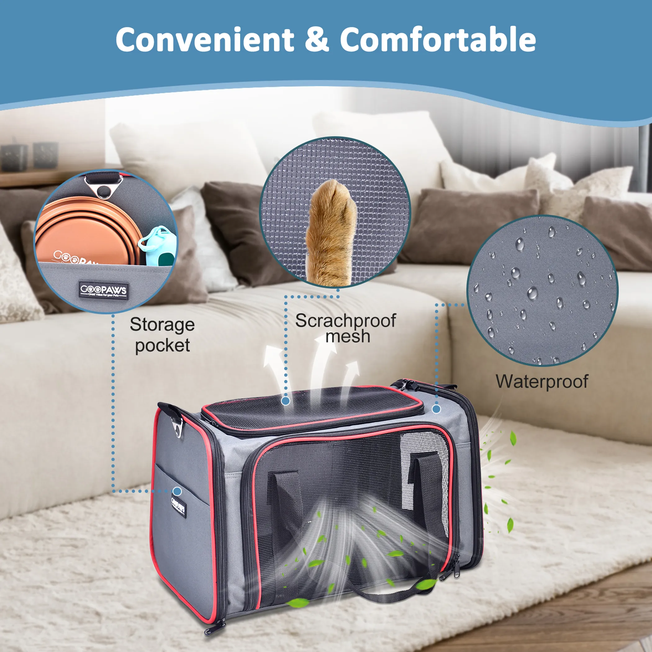 GOOPAWS Soft-Sided Kennel Pet Carrier for Small Dogs, Cats, Puppy, Airline Approved Cat Carriers Dog Carrier Collapsible, Travel Handbag & Car Seat - Image 4
