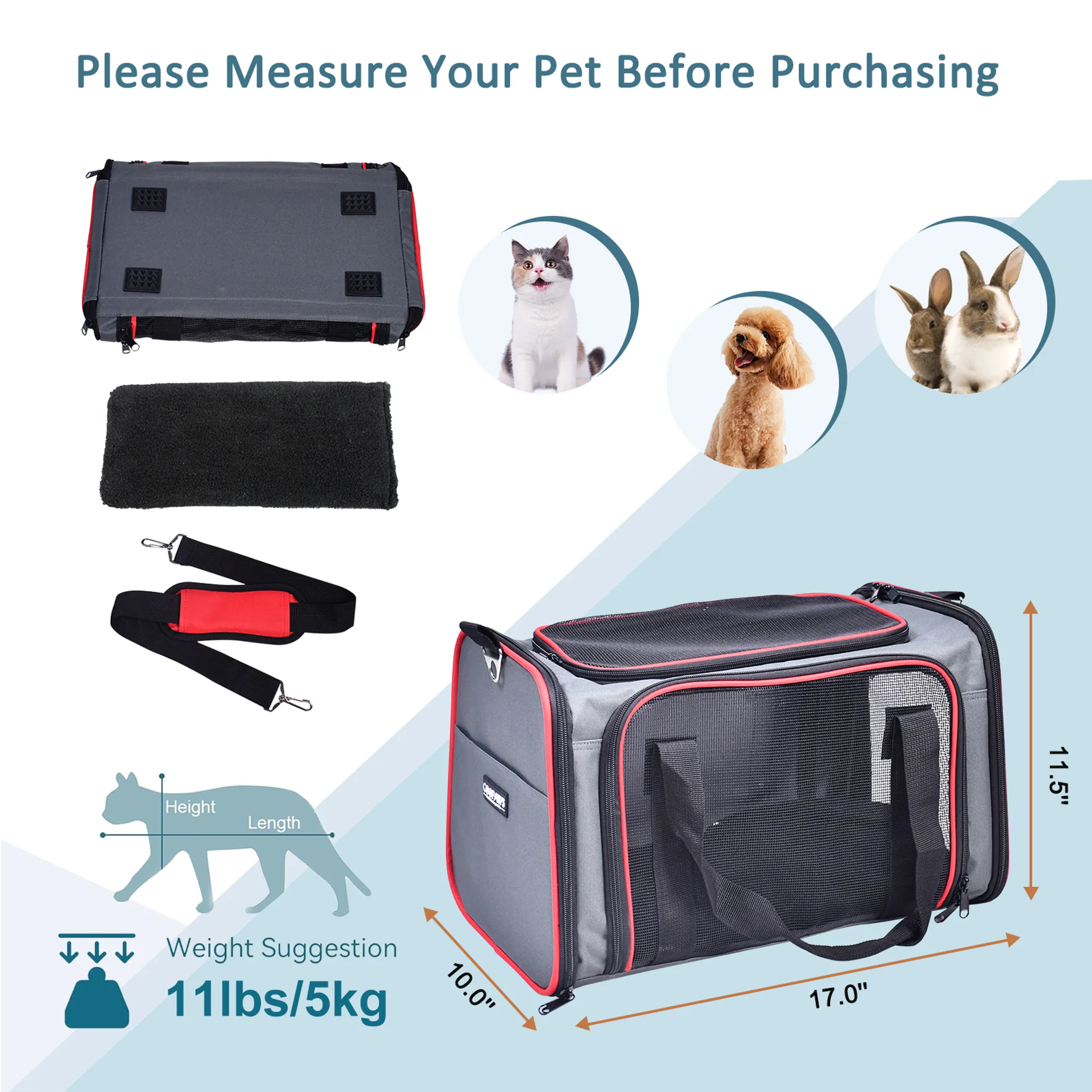 GOOPAWS Soft-Sided Kennel Pet Carrier for Small Dogs, Cats, Puppy, Airline Approved Cat Carriers Dog Carrier Collapsible, Travel Handbag & Car Seat - Image 5