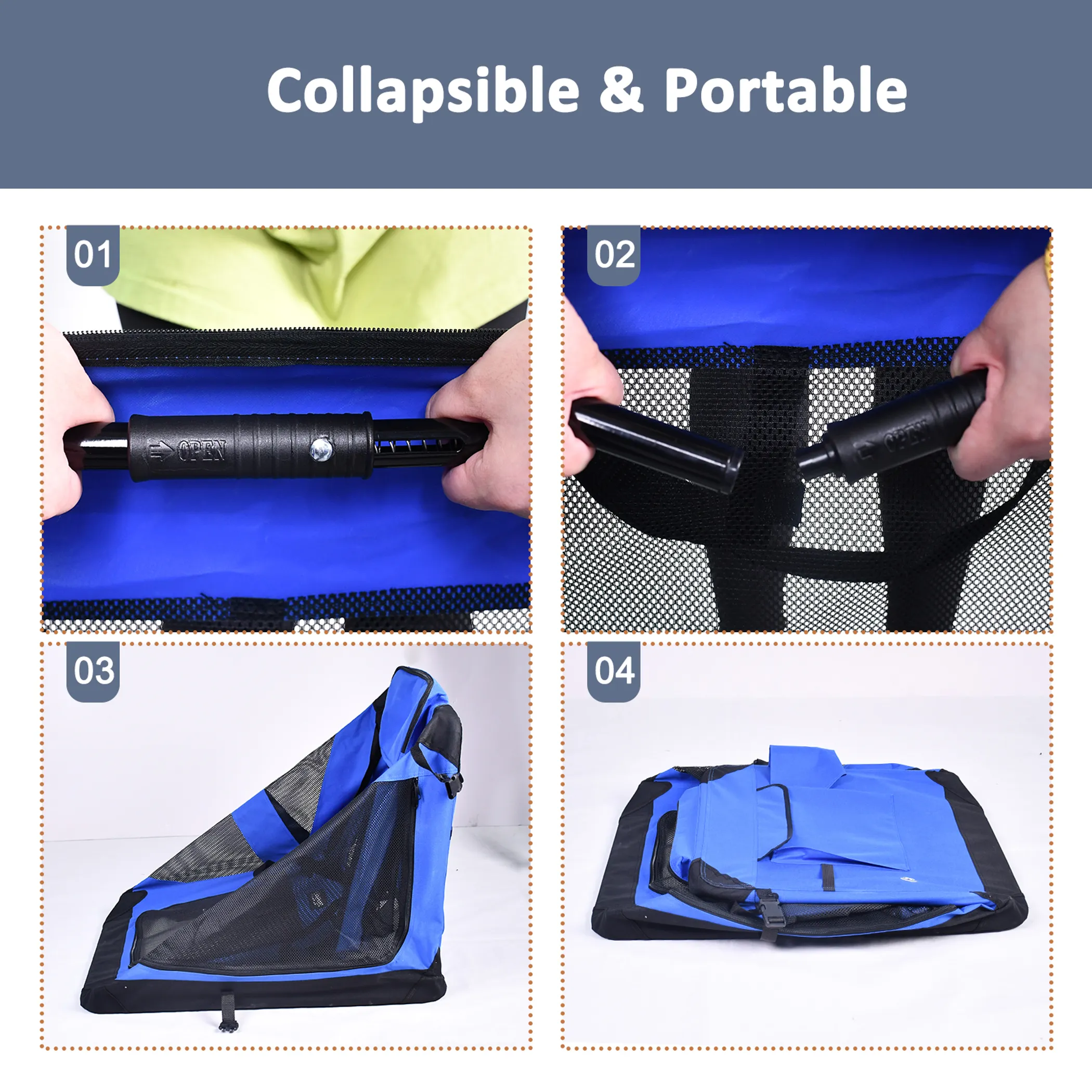 JESPET Soft Pet Crates Kennel, 3 Door Soft Sided Folding Travel Pet Carrier with Straps and Fleece Mat for Dogs, Cats, Rabbits, Indoor/Outdoor Use with Grey, Blue & Beige, Black - Image 5