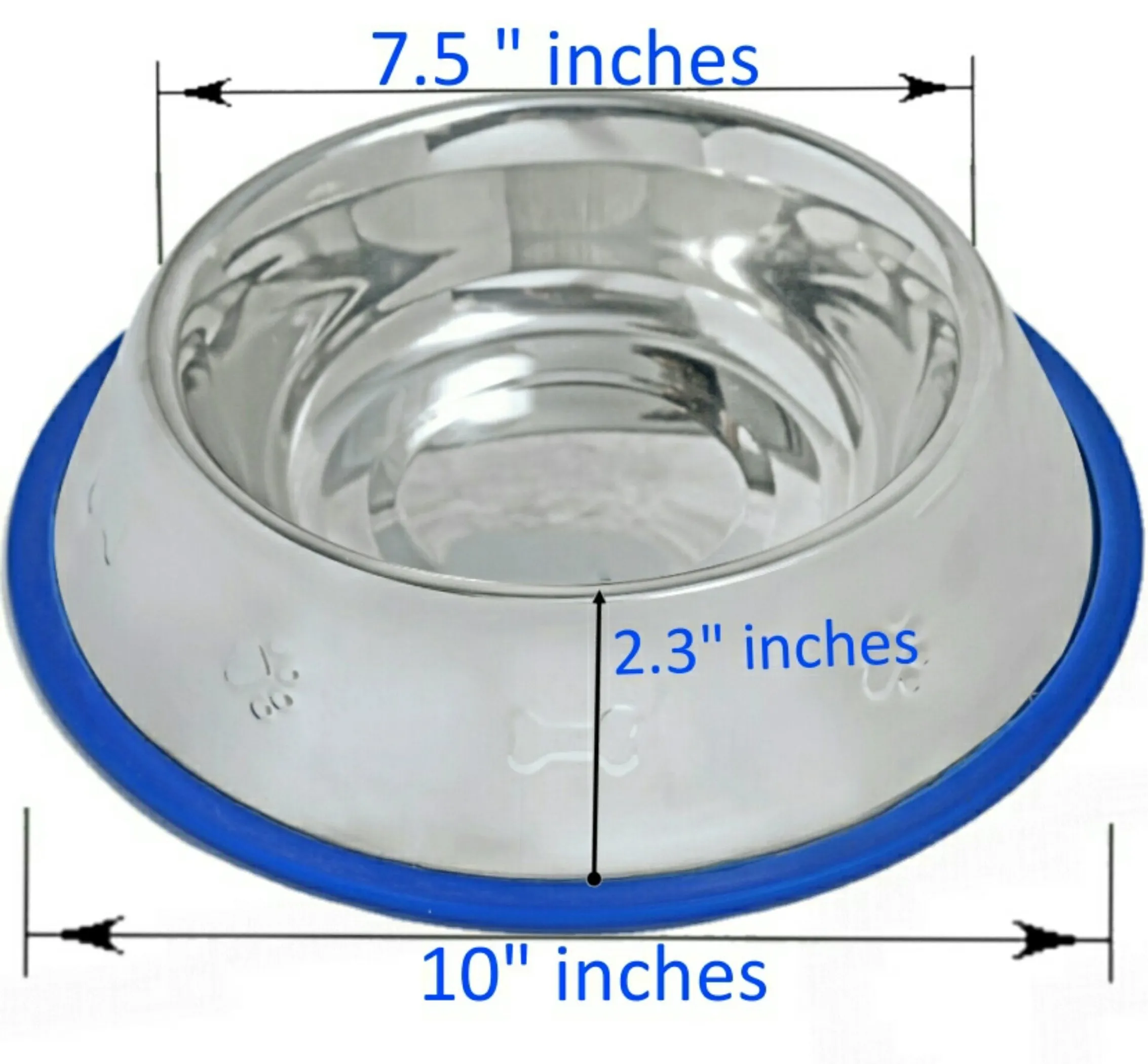 Etched Stainless Steel Dog Bowls with Blue Silicone Base - Image 3