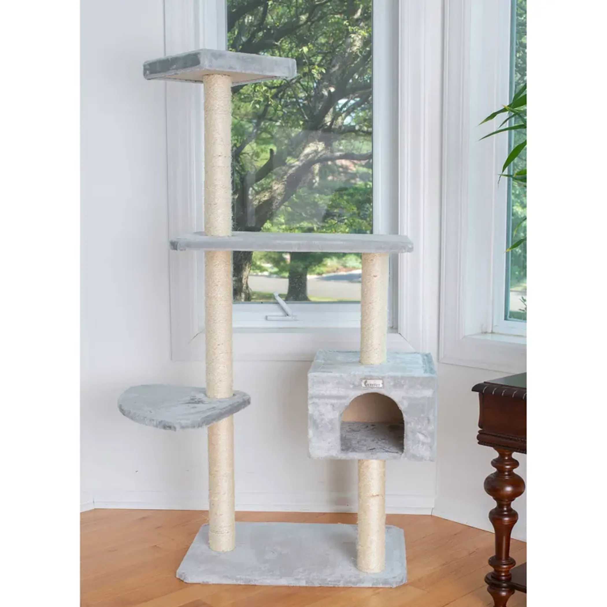 GleePet 57-Inch Cat Tree Real Wood Climbing Perch Gray - Image 3