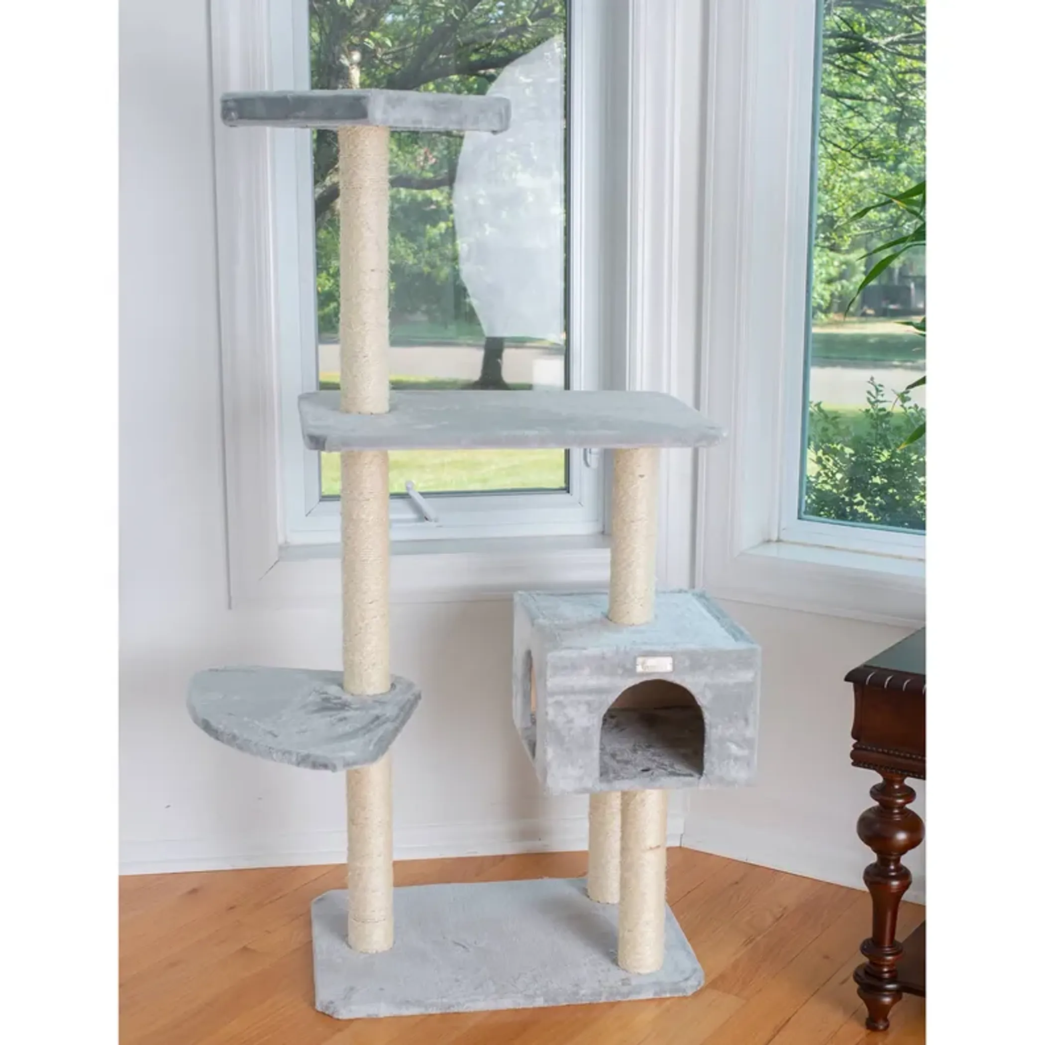 GleePet 57-Inch Cat Tree Real Wood Climbing Perch Gray - Image 4