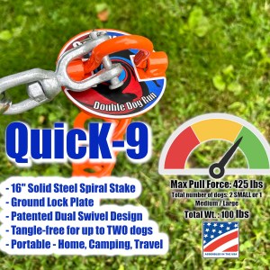 QuicK-9 – Dual Swivel Double Dog Tie Out Stake