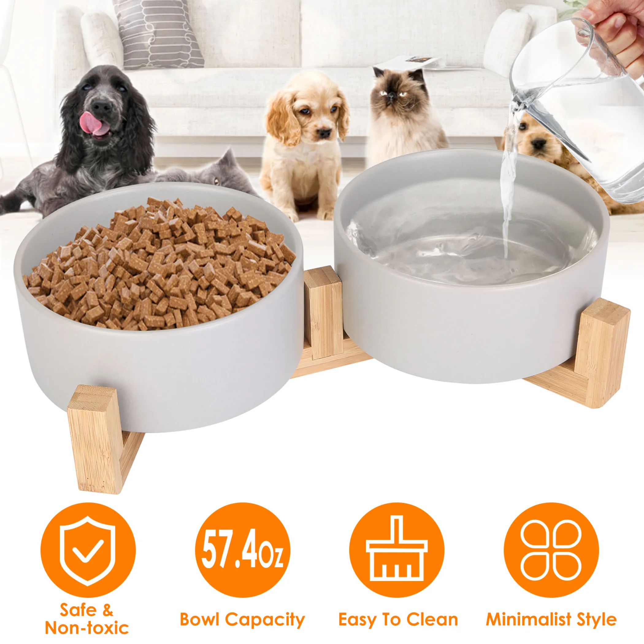 Double 28.7Oz Ceramic Pet Bowls Dog Cat Bowls - Image 2
