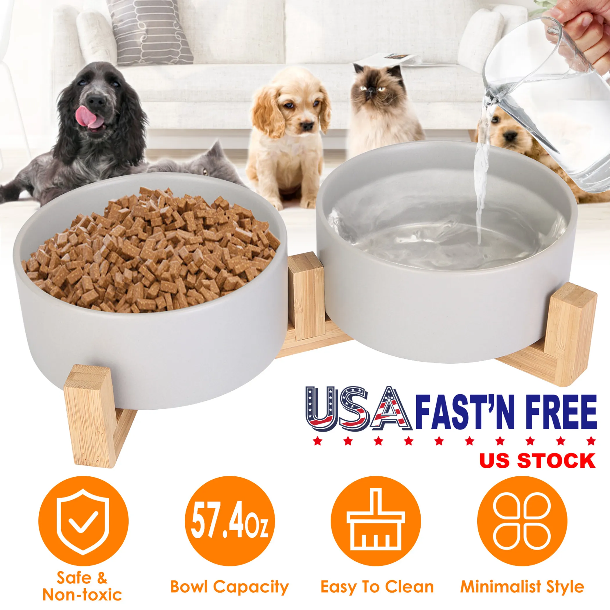 Double 28.7Oz Ceramic Pet Bowls Dog Cat Bowls - Image 5