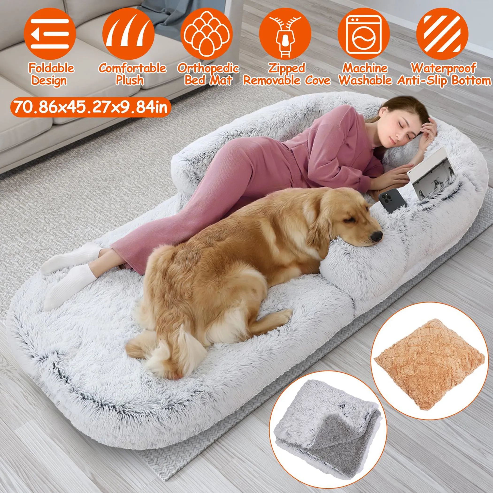 Large Foldable Human Size Dog Bed - Image 2