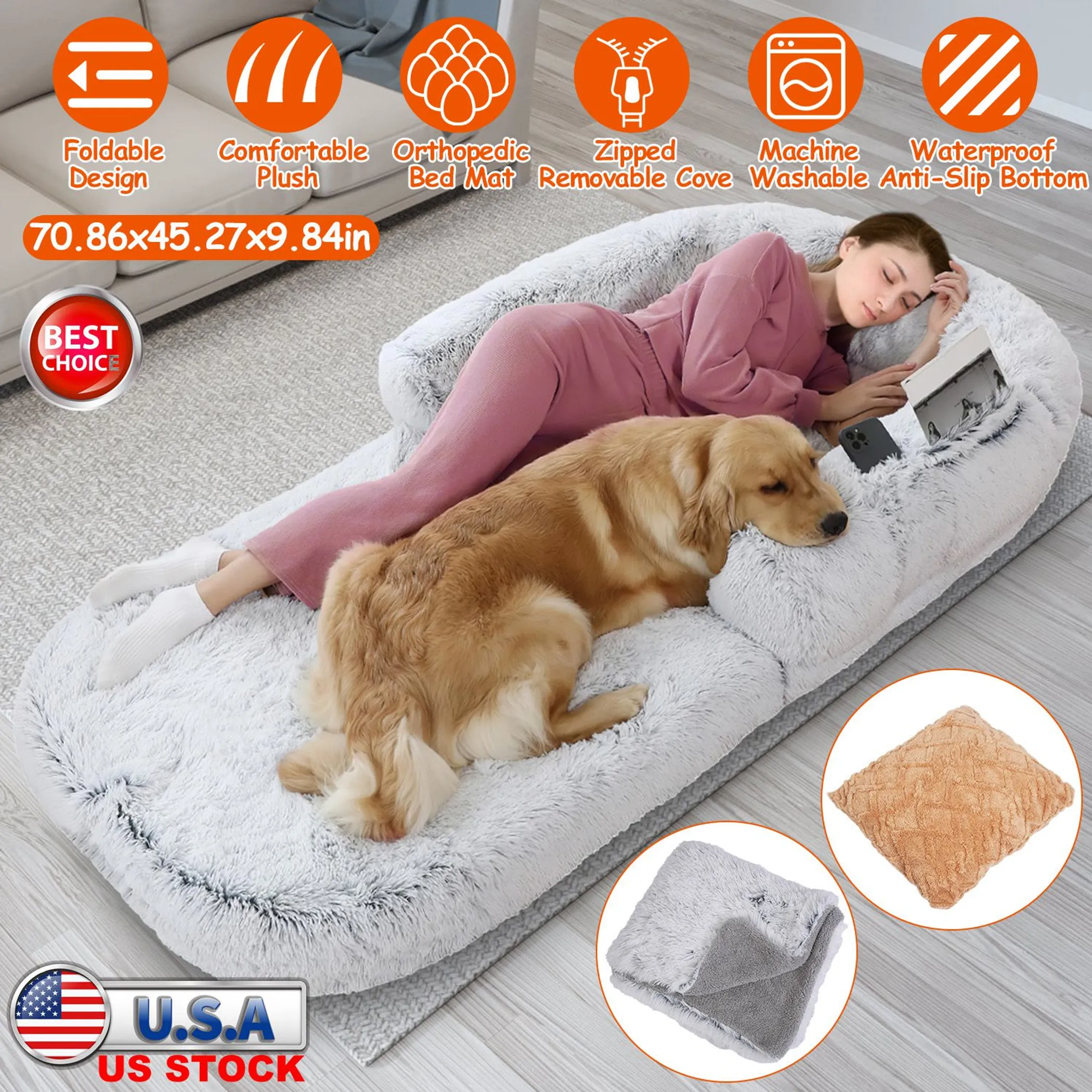 Large Foldable Human Size Dog Bed - Image 3