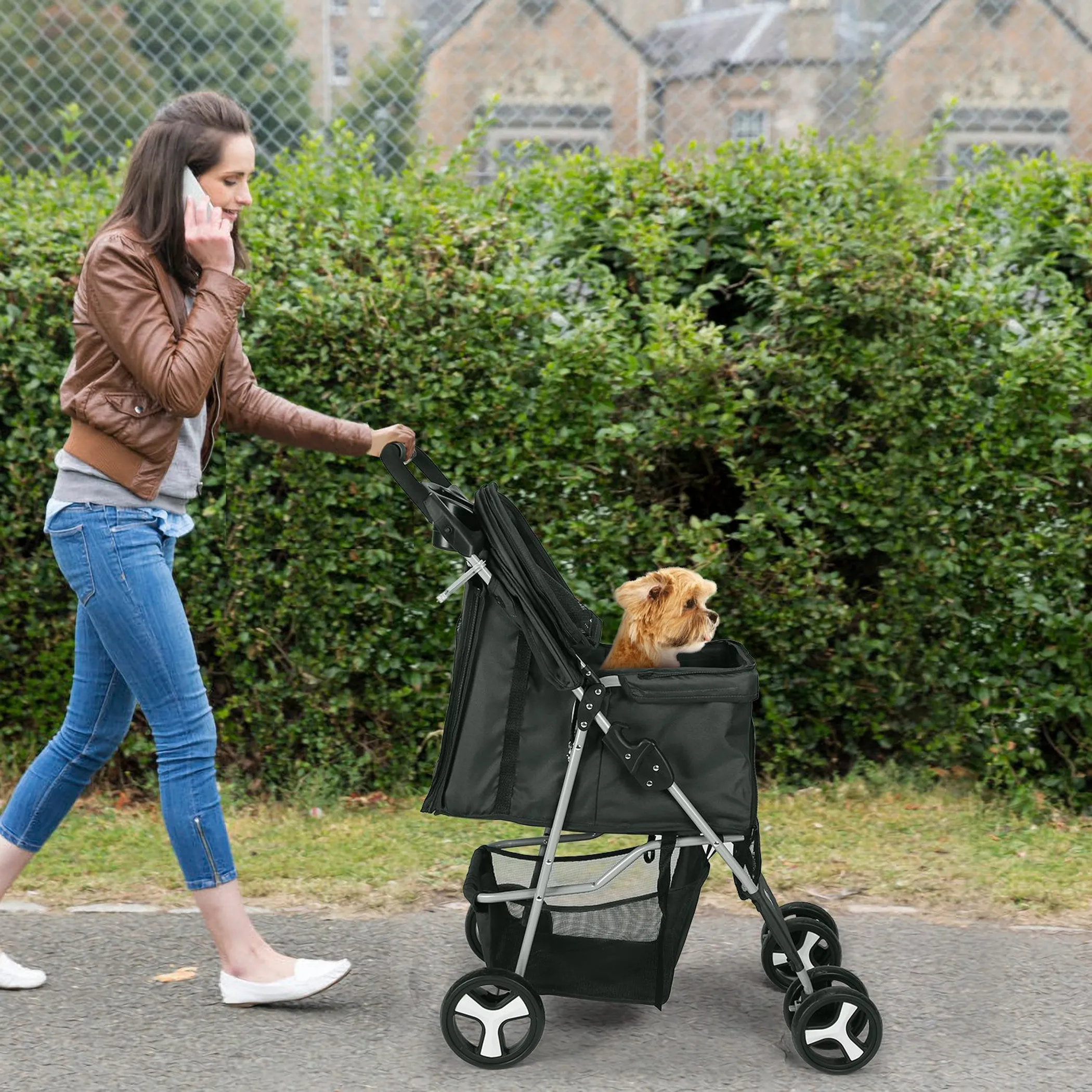 4 Wheels Pet Stroller Foldable Carrier Strolling Cart Travel Jogger Pet - Image 2