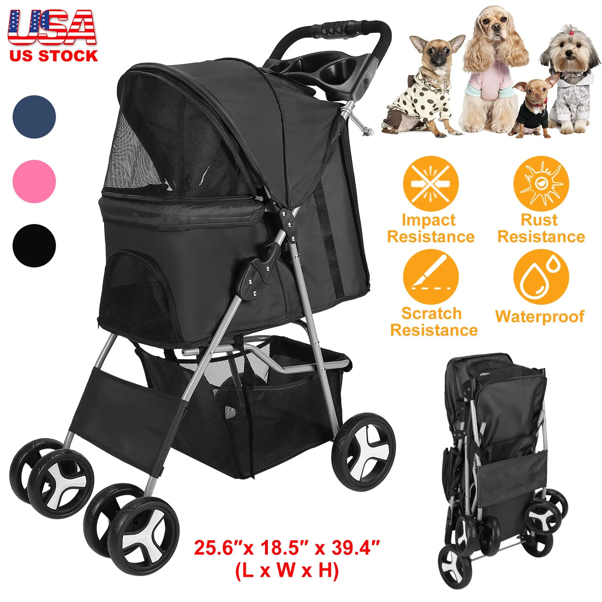 4 Wheels Pet Stroller Foldable Carrier Strolling Cart Travel Jogger Pet - Image 5