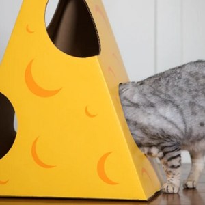 Monster Cheese Wedge Cardboard Cat House