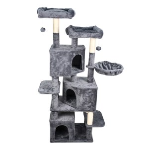 GOOPAWS Multi-Level 57-in Faux Fur Cat Tree & Condo with Hammock