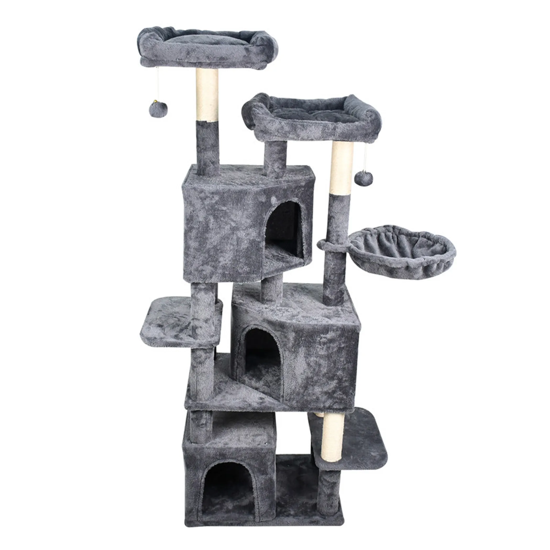 GOOPAWS Multi-Level 57-in Faux Fur Cat Tree & Condo with Hammock