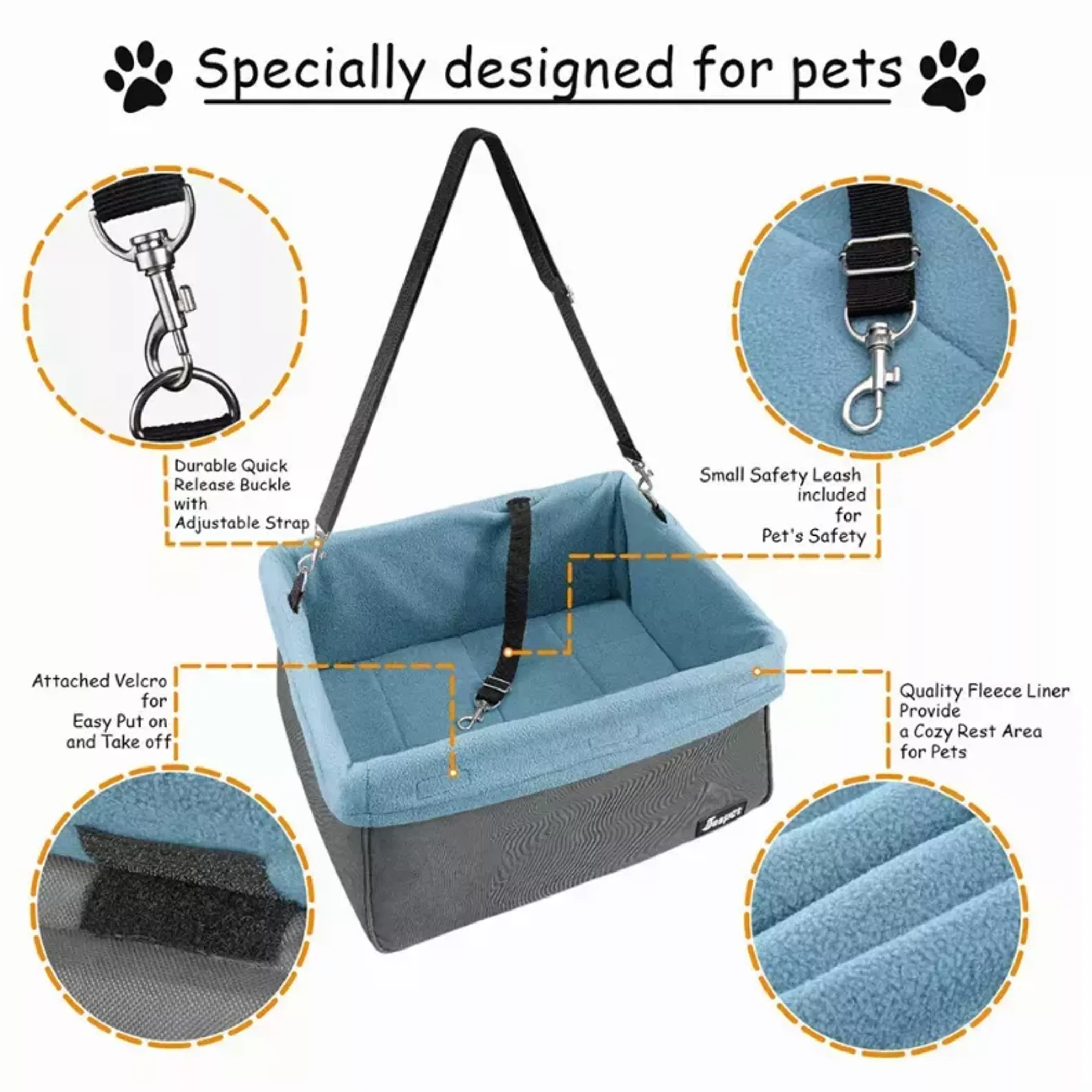 JESPET & GOOPAWS Dog Booster Seats for Cars, Portable Dog Car Seat Travel Carrier with Seat Belt for 24lbs Pets - Image 3