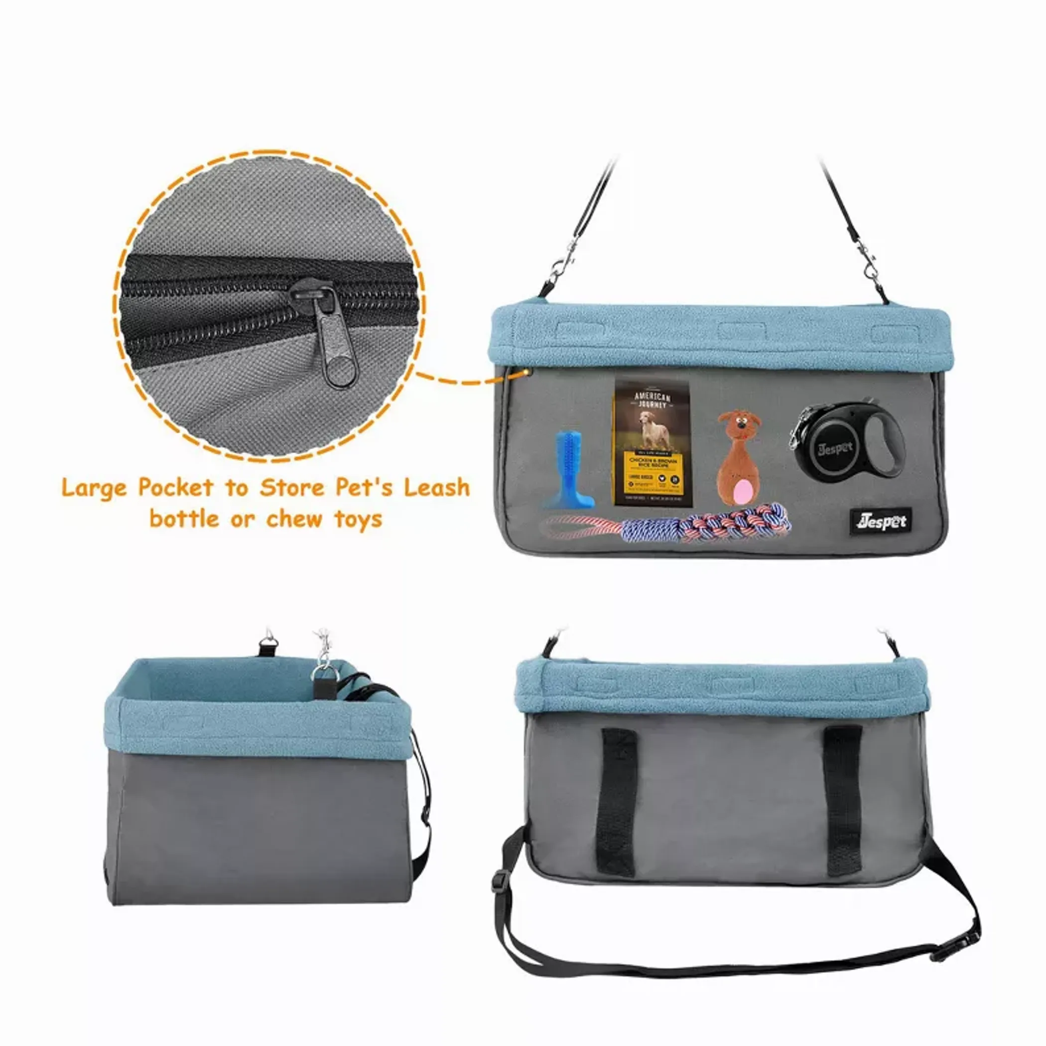 JESPET & GOOPAWS Dog Booster Seats for Cars, Portable Dog Car Seat Travel Carrier with Seat Belt for 24lbs Pets - Image 4