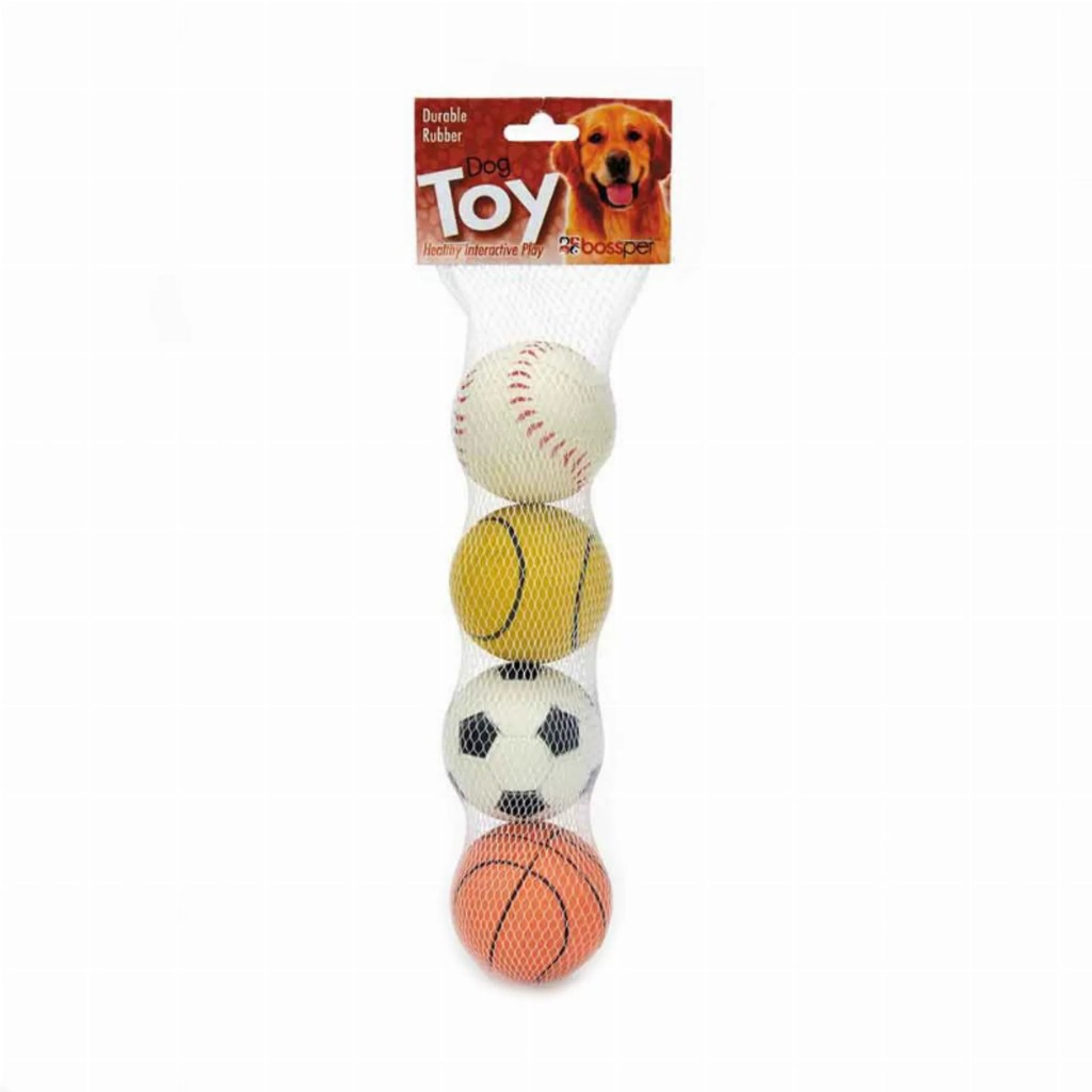4 Pk Rubber Sports Themed Toys