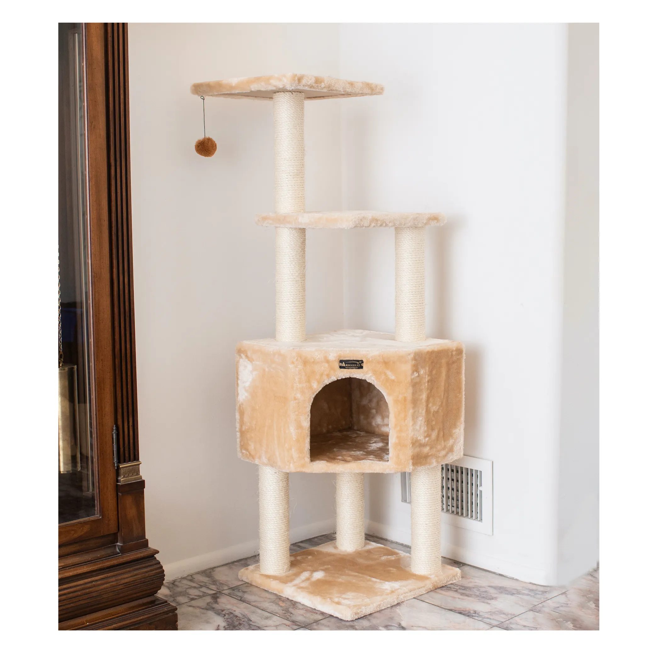 Real Wood 3 Levels Cat Tower for Kittens 48 Height Beige - Image 3