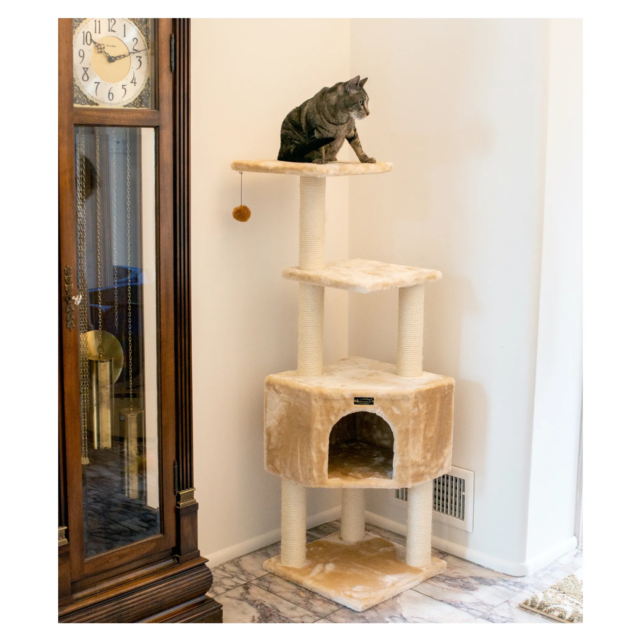 Real Wood 3 Levels Cat Tower for Kittens 48 Height Beige - Image 5