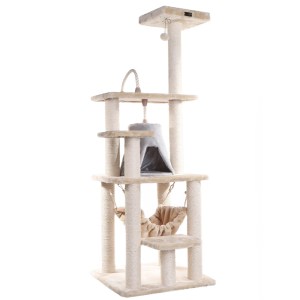 Real Wood 65″ Cat Tree With Hammock, Playhouse A6501