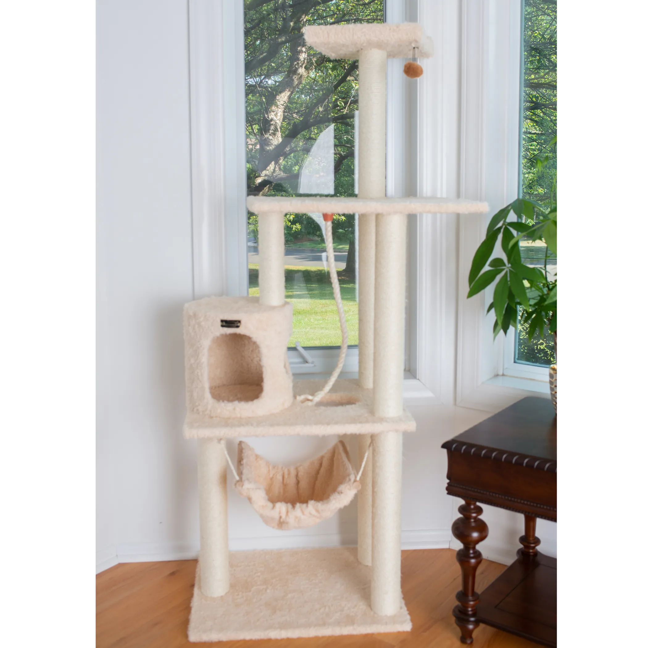 Real Wood 70" Cat Furniture,Ultra thick Faux Fur Cat Condo - Image 3