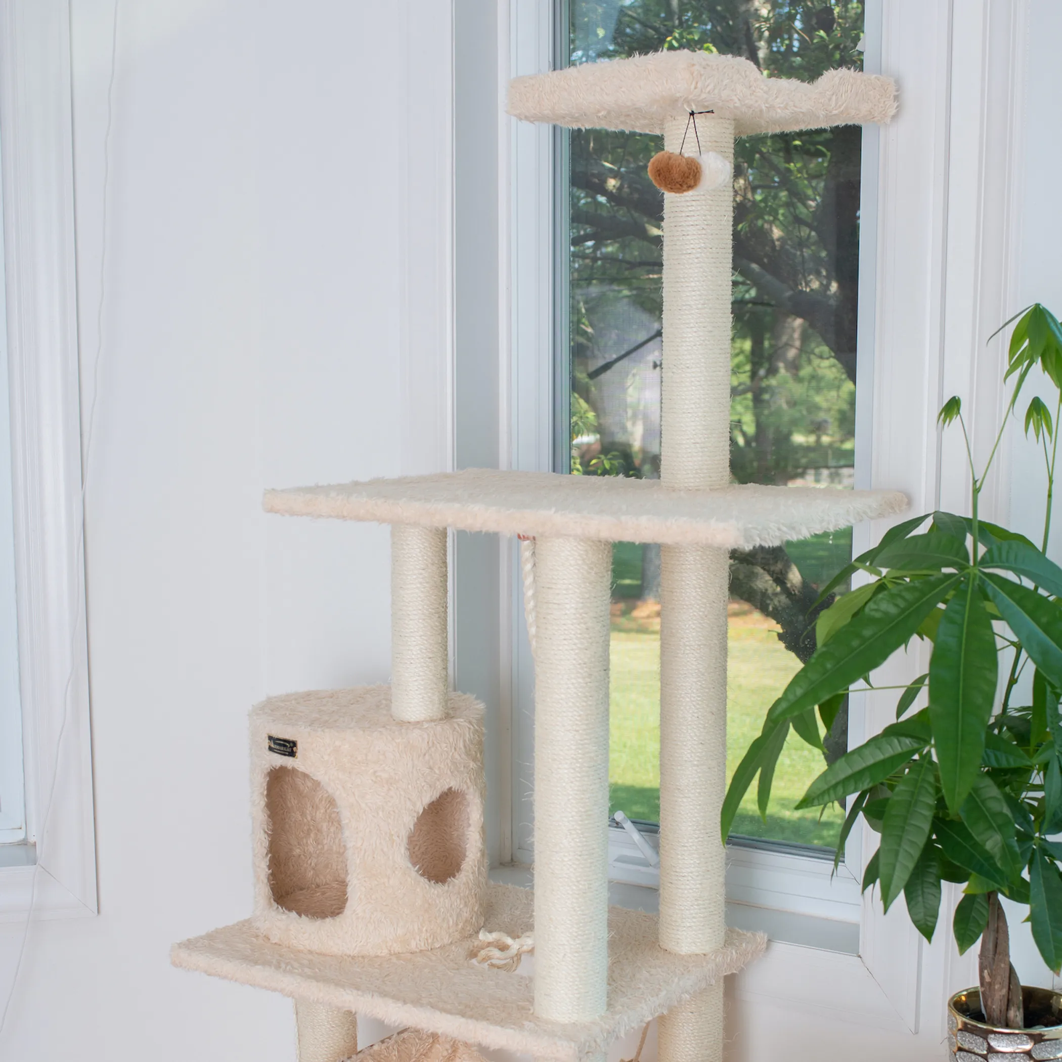 Real Wood 70" Cat Furniture,Ultra thick Faux Fur Cat Condo - Image 4