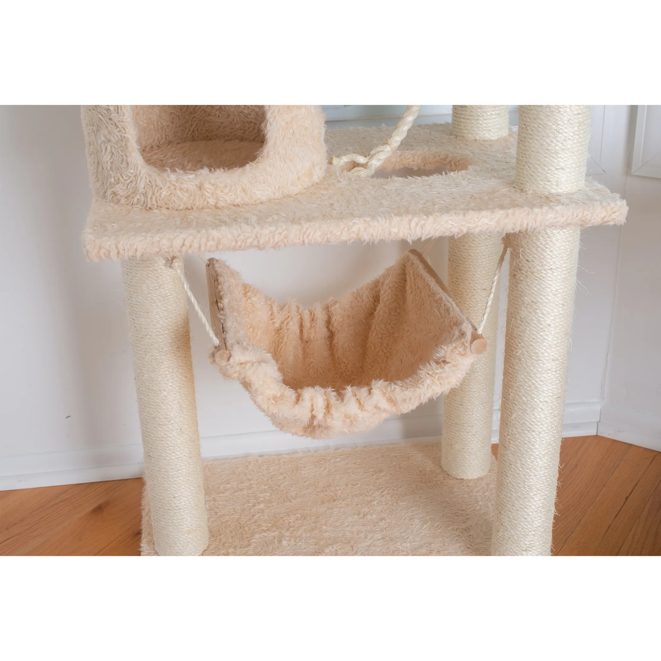 Real Wood 70" Cat Furniture,Ultra thick Faux Fur Cat Condo - Image 5