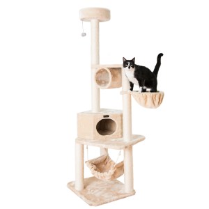 Real Wood 72″ H Pet Cat Tower W Lounge Basket, Perch, A7204