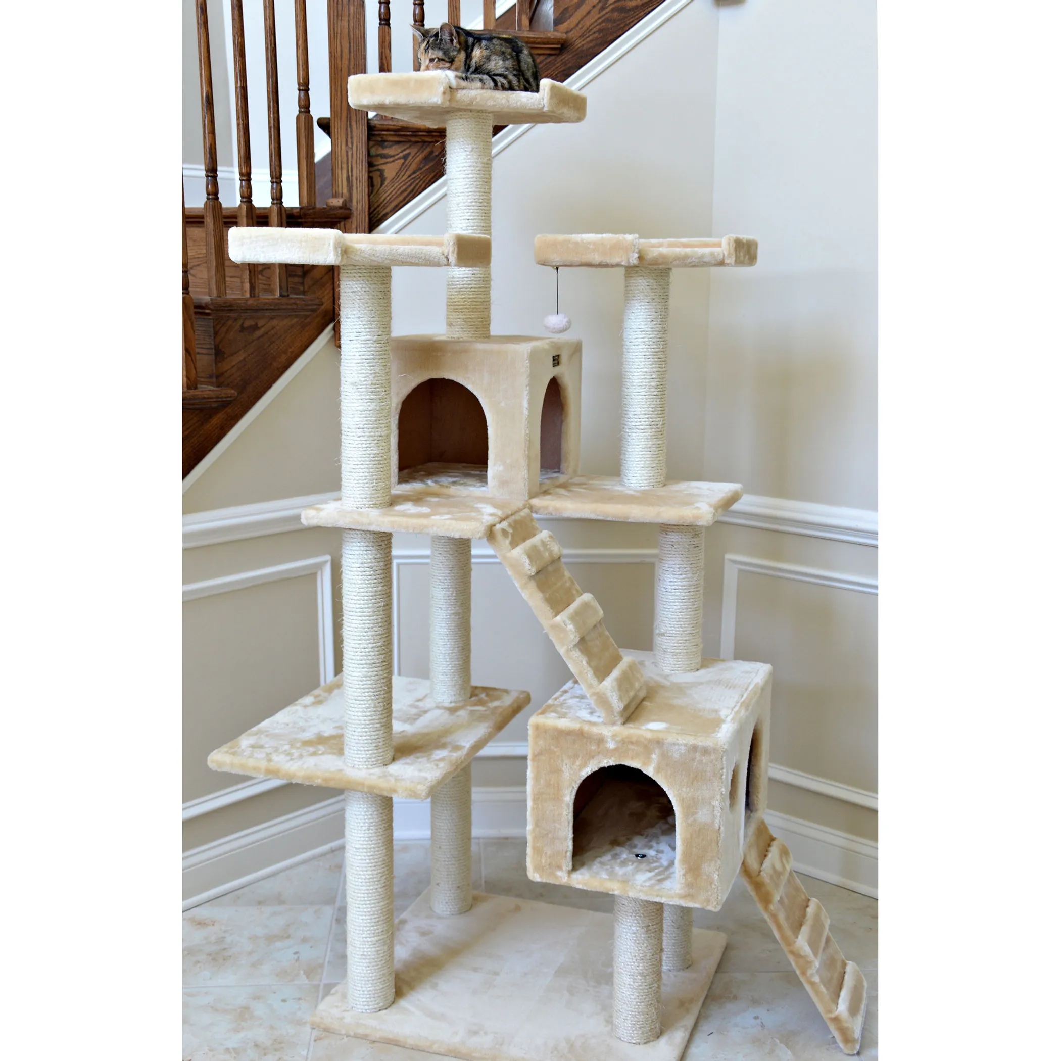 Real Wood 74" Multi-Level Cat Tree Large Cat Play Furniture - Image 3