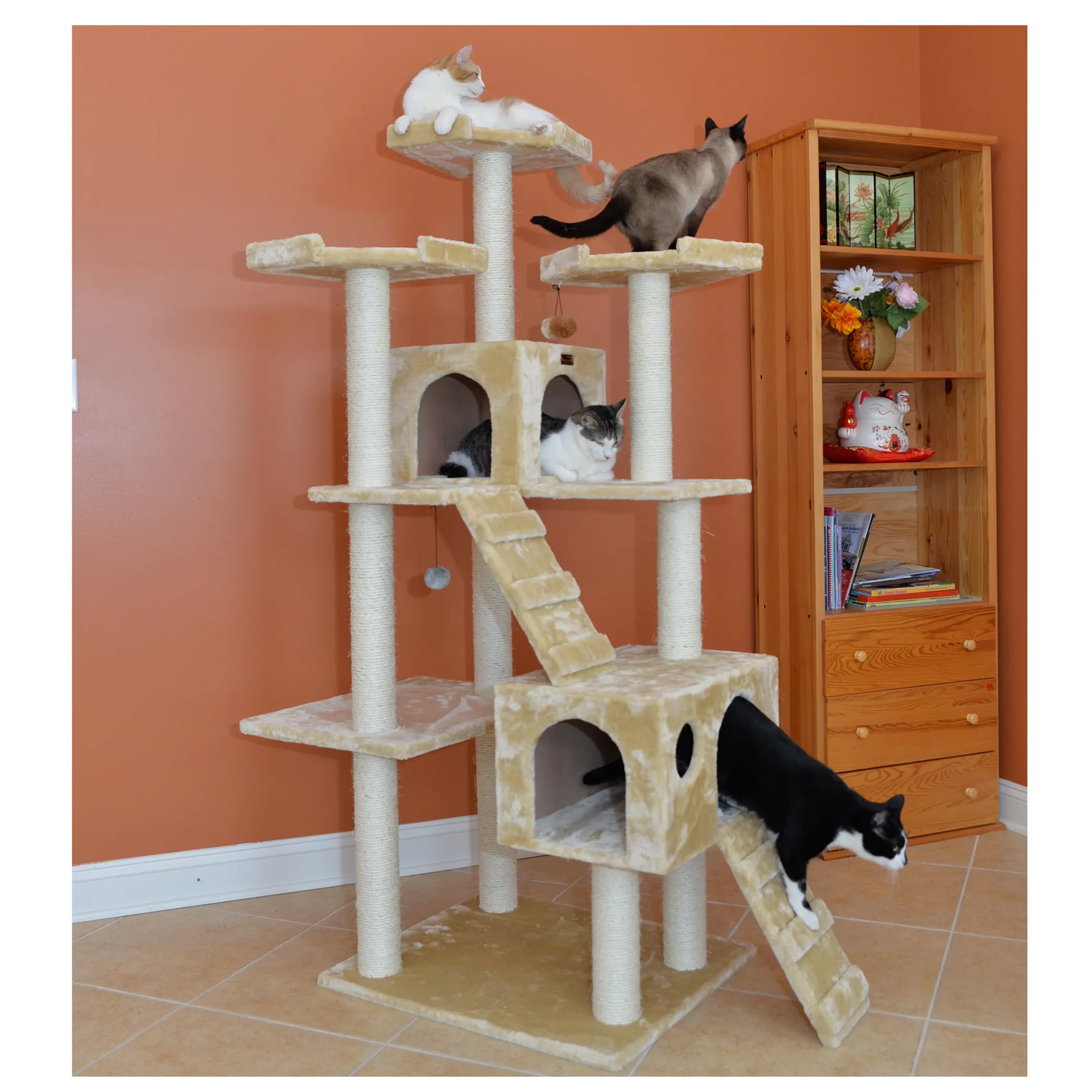Real Wood 74" Multi-Level Cat Tree Large Cat Play Furniture - Image 4