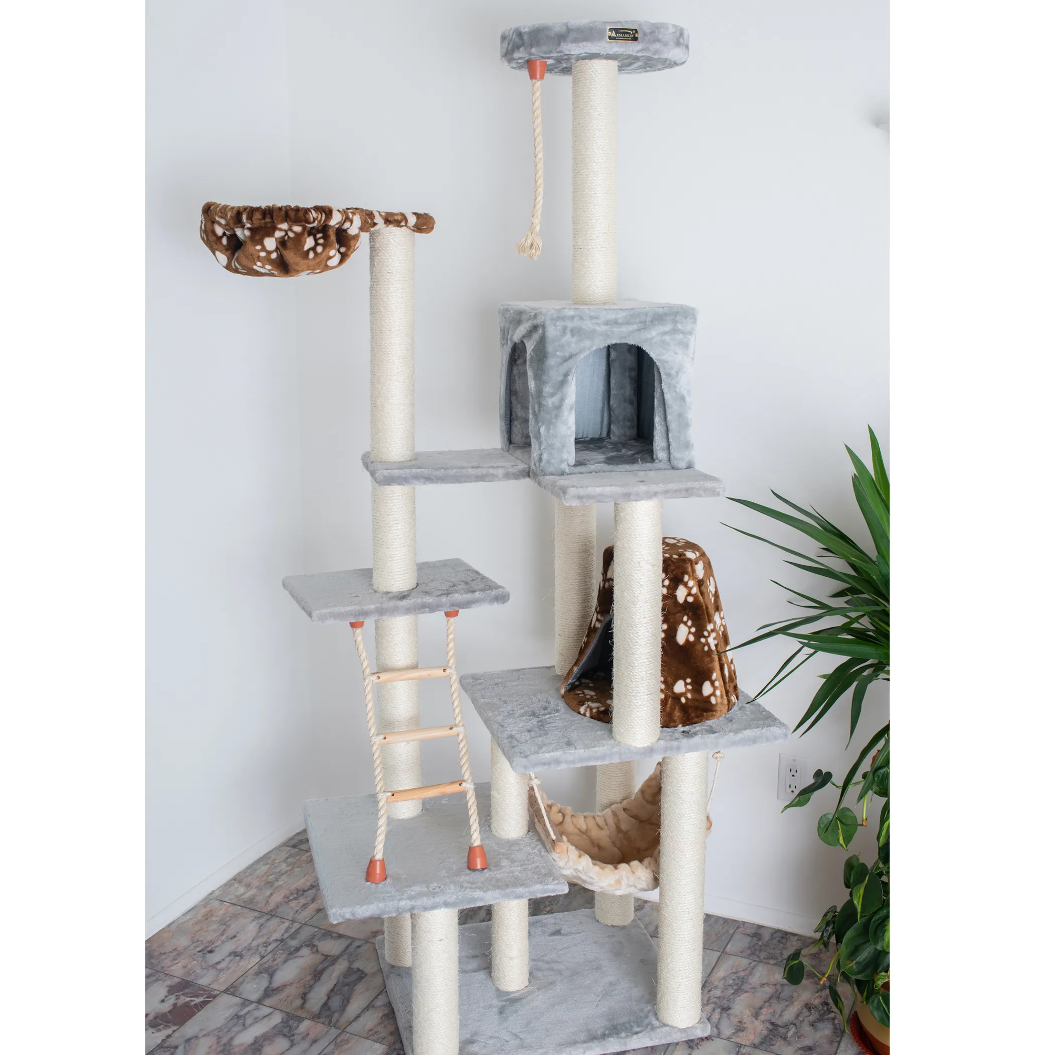 Real Wood Cat Climber Play House With Playhouse, Basket - Image 3