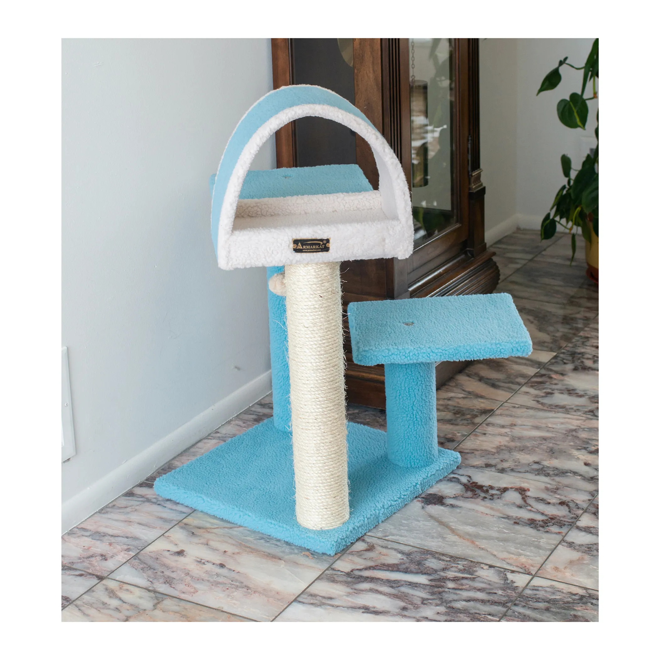 Armarkat Sky Blue 29" Cat Tree Real Wood Cat Tunnel - Image 2