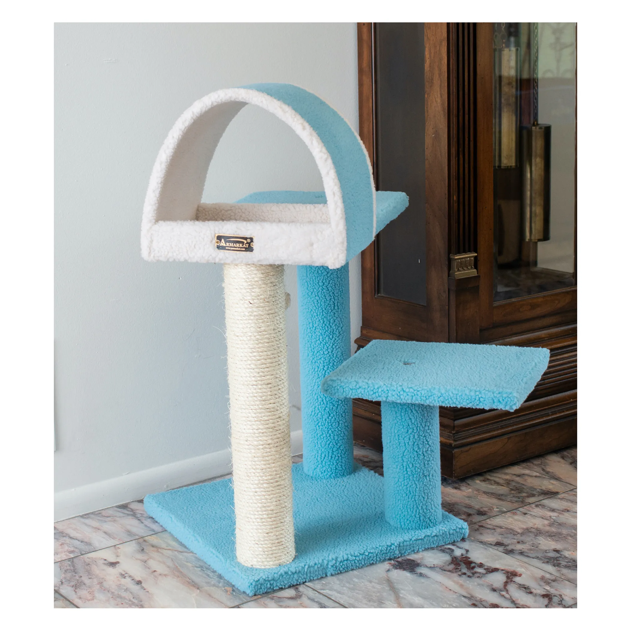 Armarkat Sky Blue 29" Cat Tree Real Wood Cat Tunnel - Image 4