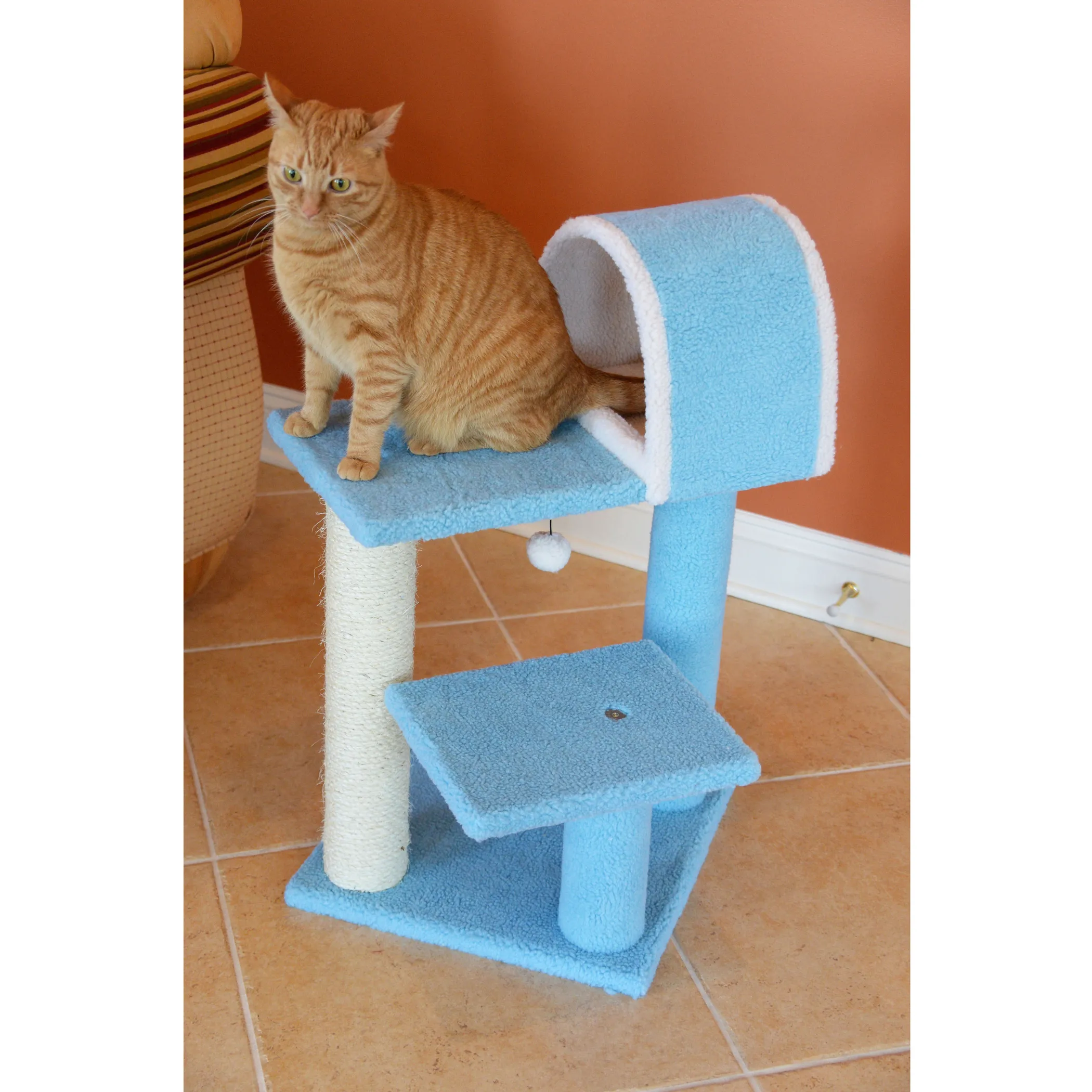 Armarkat Sky Blue 29" Cat Tree Real Wood Cat Tunnel - Image 5
