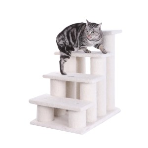 Real Wood 38″ High Ivory Cat Step Stairs ramp, Cat Sratcher