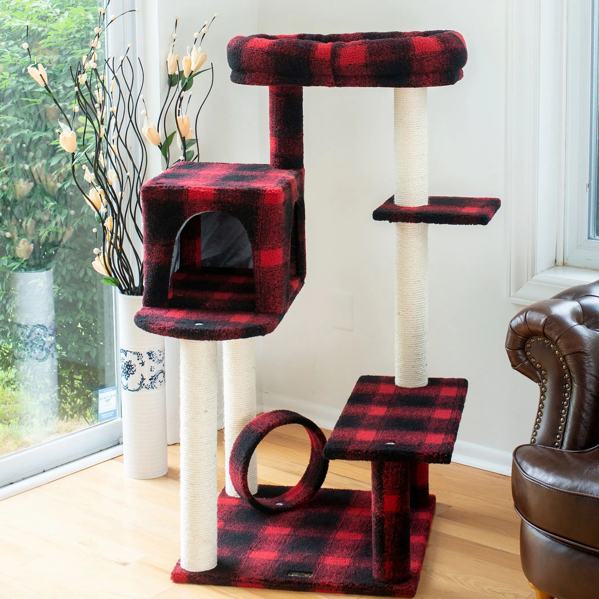Real Wood B5008 50-Inch Classic Cat Tree With Veranda, Bench - Image 4