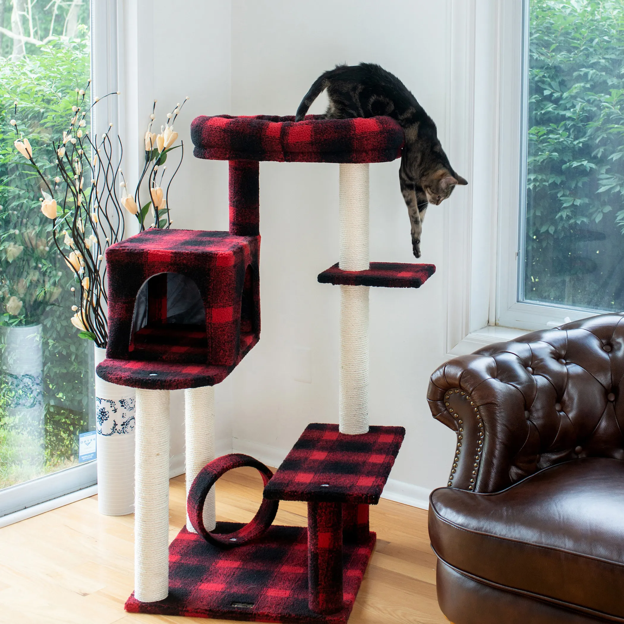 Real Wood B5008 50-Inch Classic Cat Tree With Veranda, Bench - Image 5