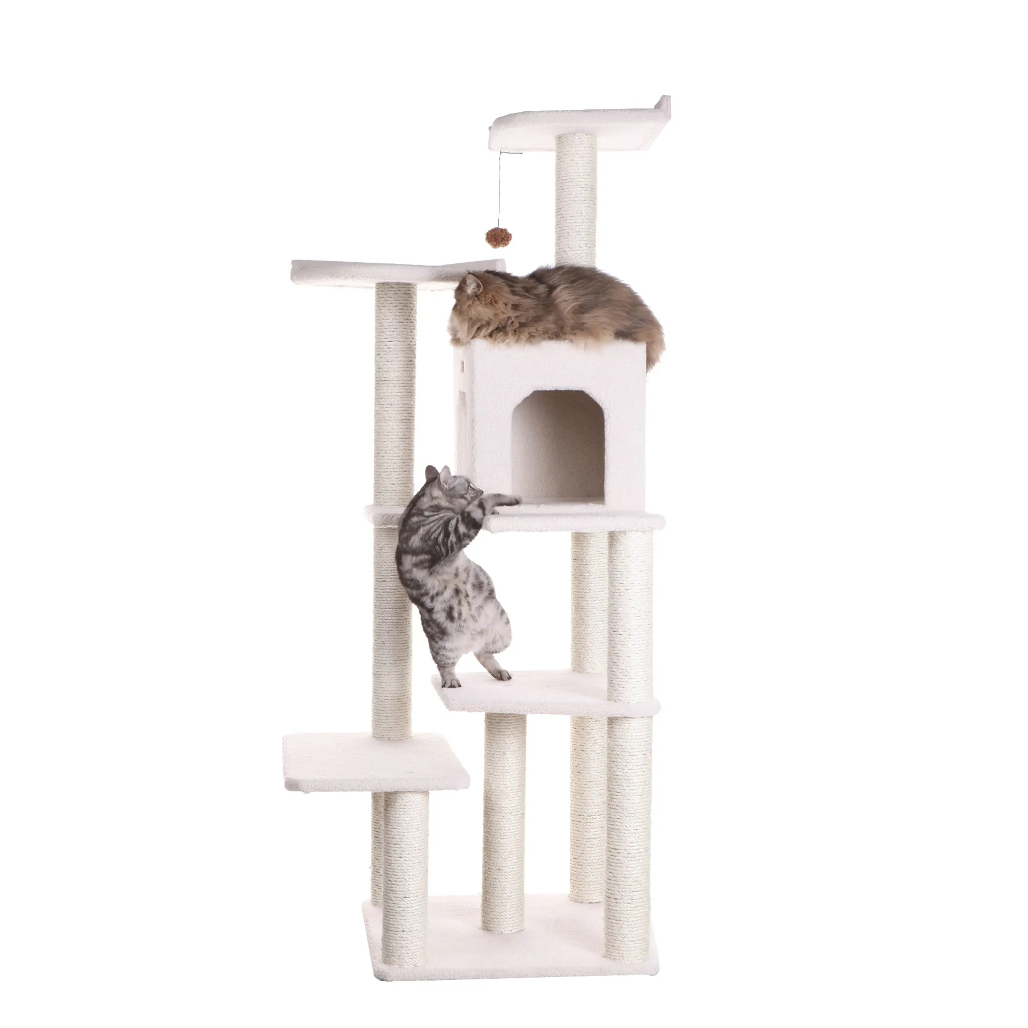 Real Wood B6802 Classic Cat Tree In Ivory 6 Levels Condo