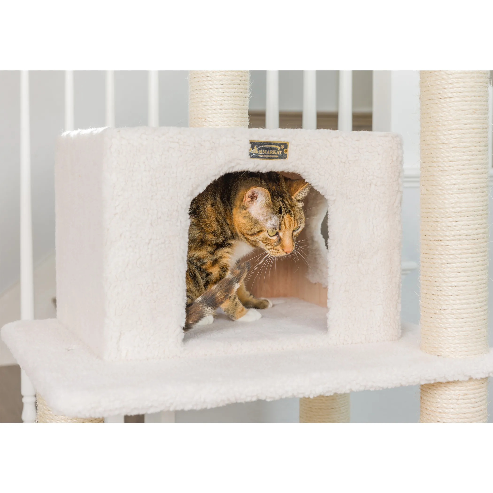 Real Wood B7801 Classic Cat Tree In Ivory 6 Levels Playhouse - Image 5