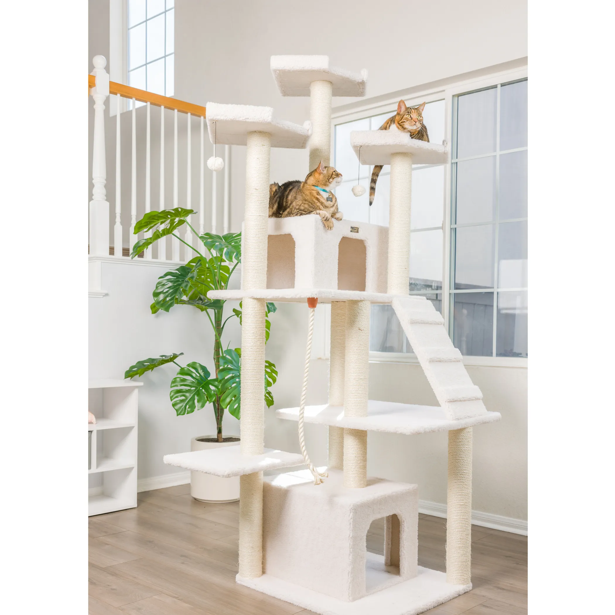 Real Wood B8201 Classic Ivory Cat Tree Multi Levels W Ramp - Image 2