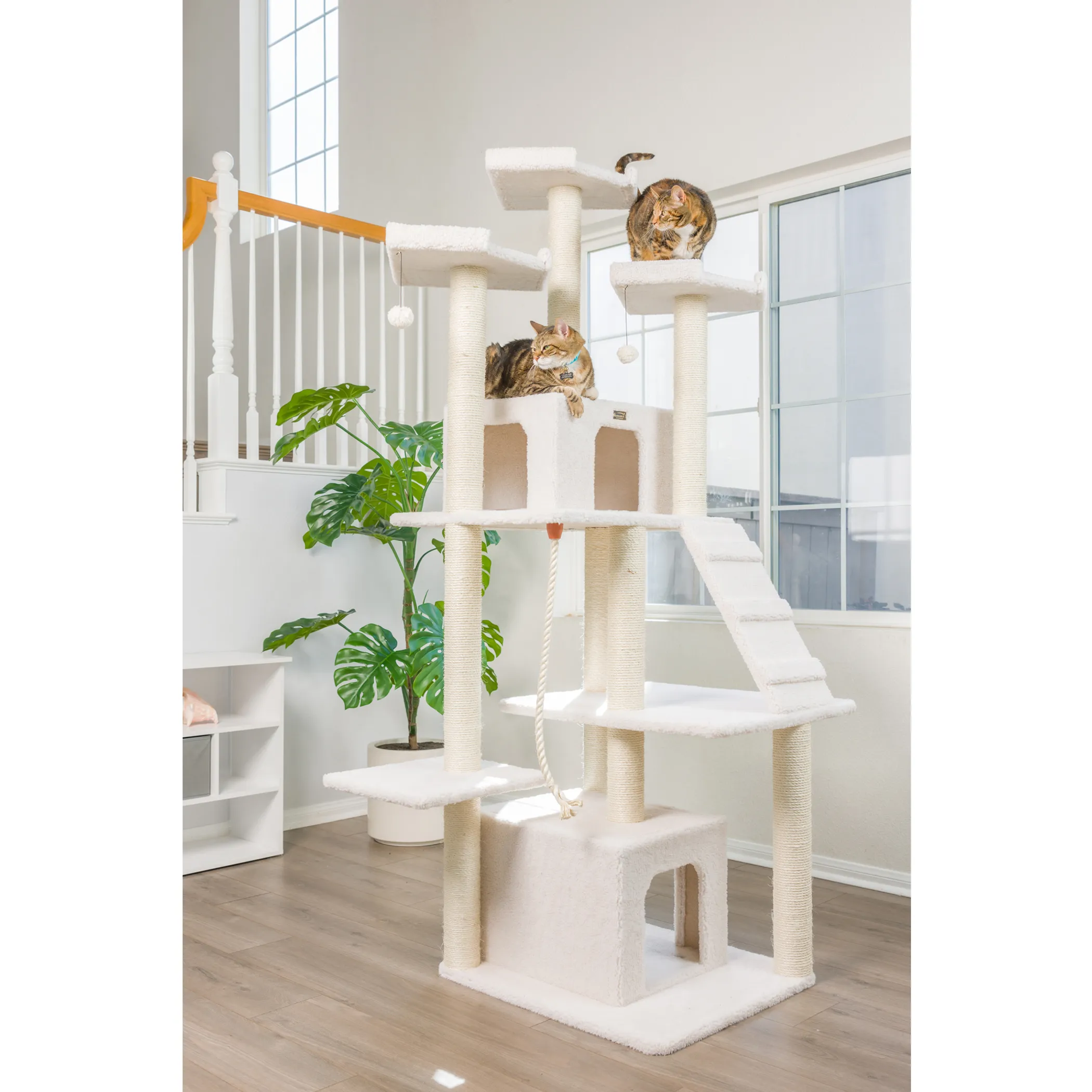 Real Wood B8201 Classic Ivory Cat Tree Multi Levels W Ramp - Image 3