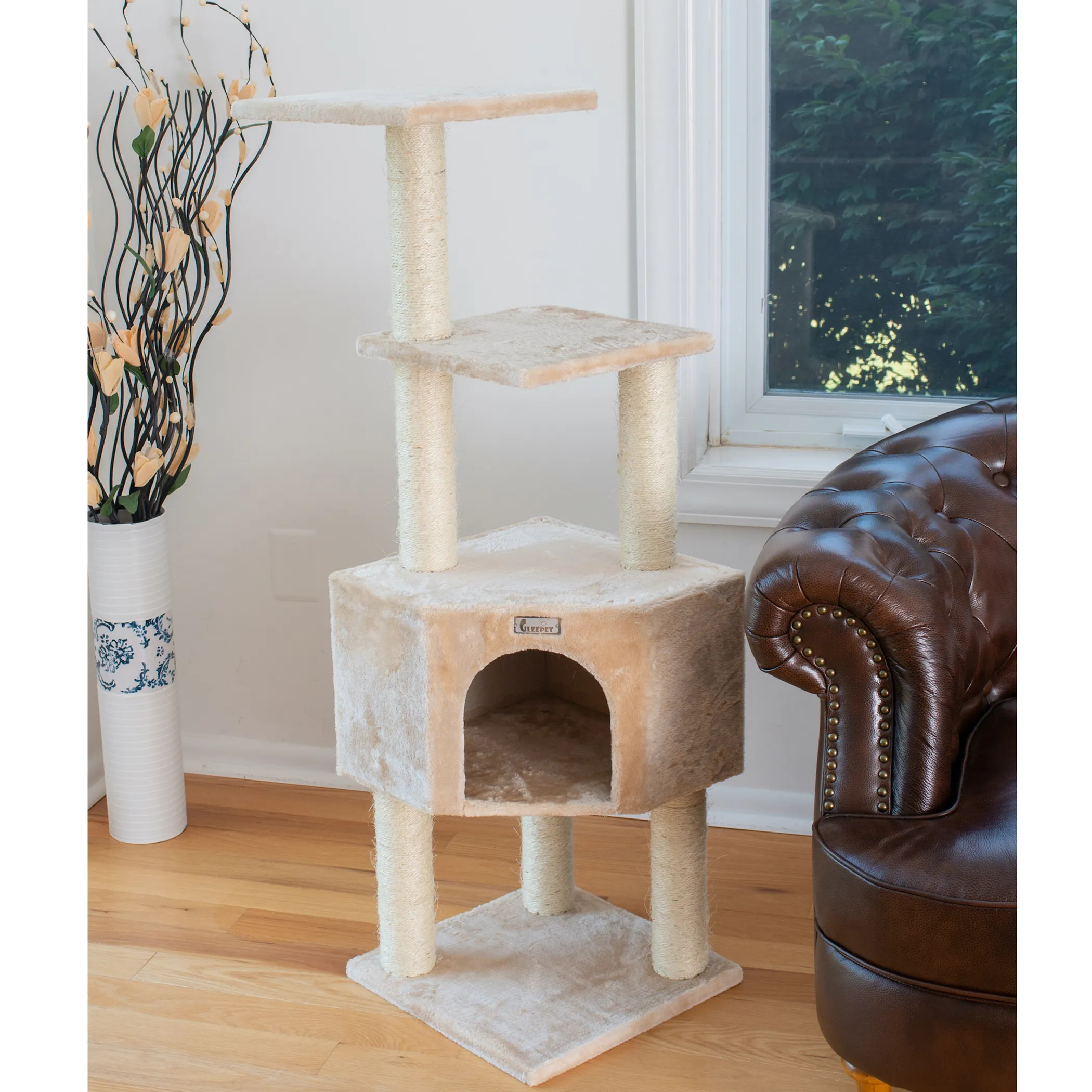 GleePet 48-Inch Cat Tree Real Wood Cat Perches Bge - Image 4