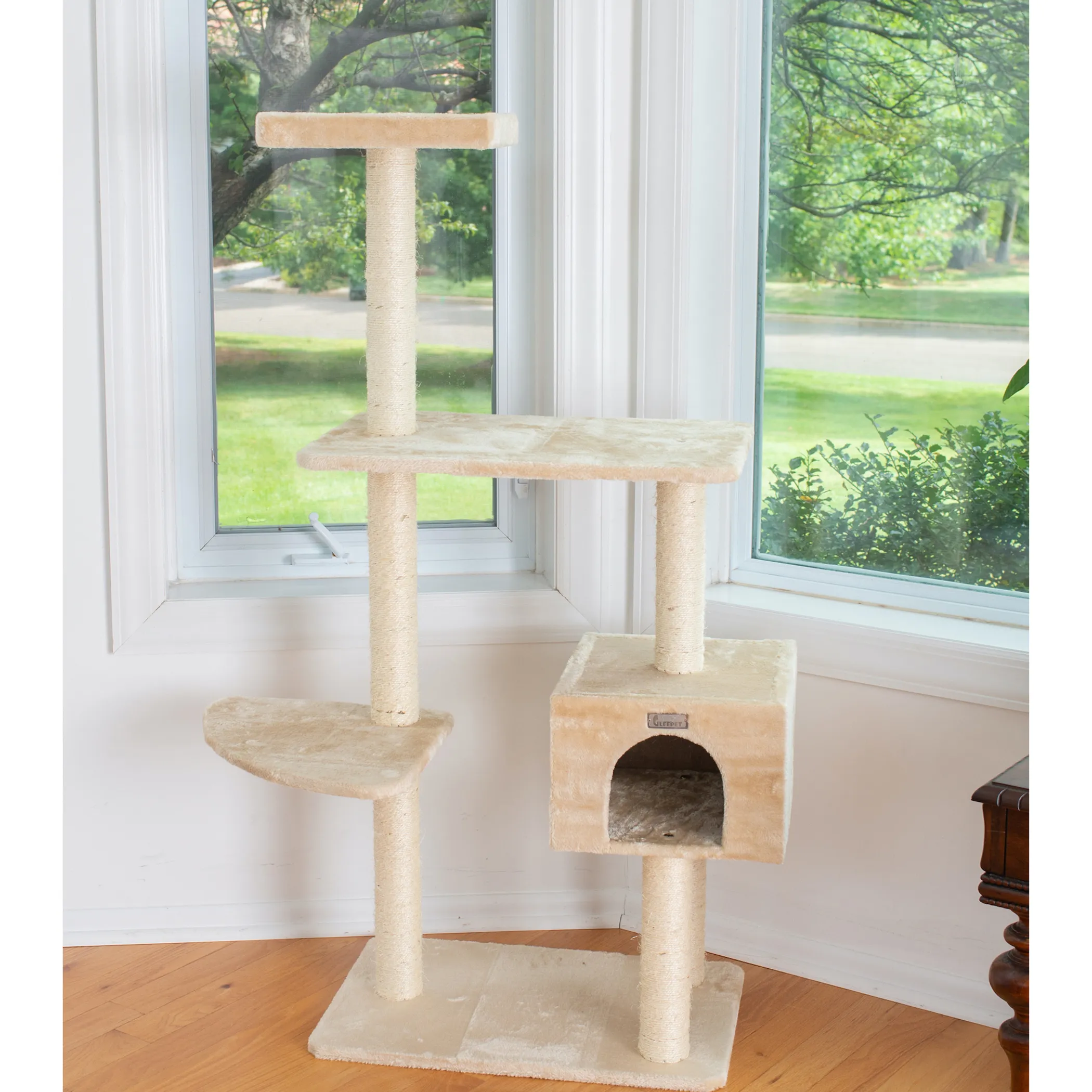 GleePet 57-Inch Cat Tree Real Wood Cat Perches Bge - Image 3