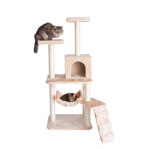 GleePet 57″ H Cat Tree Beige Real Wood Cat Indoor House