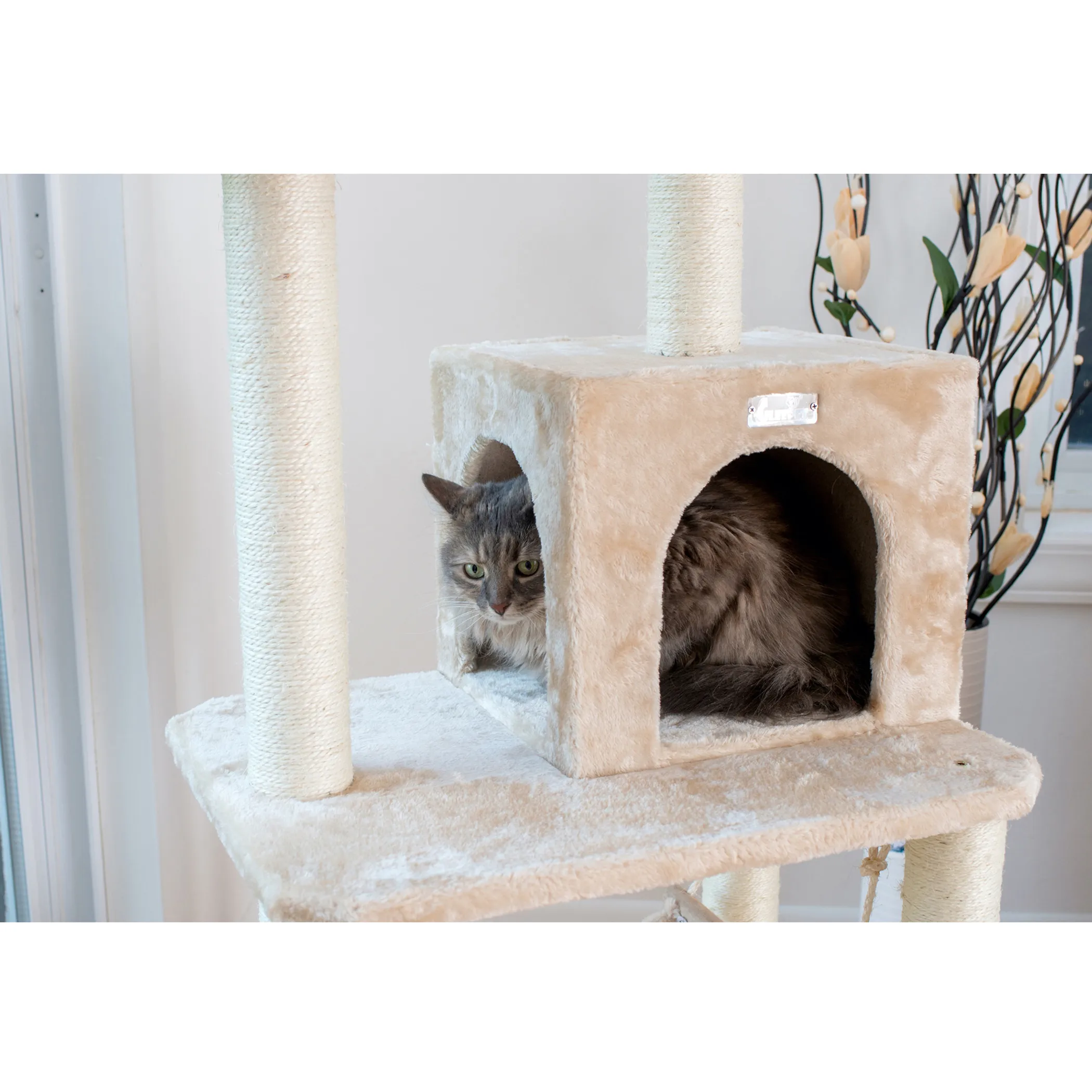 GleePet 57" H Cat Tree Beige Real Wood Cat Indoor House - Image 5