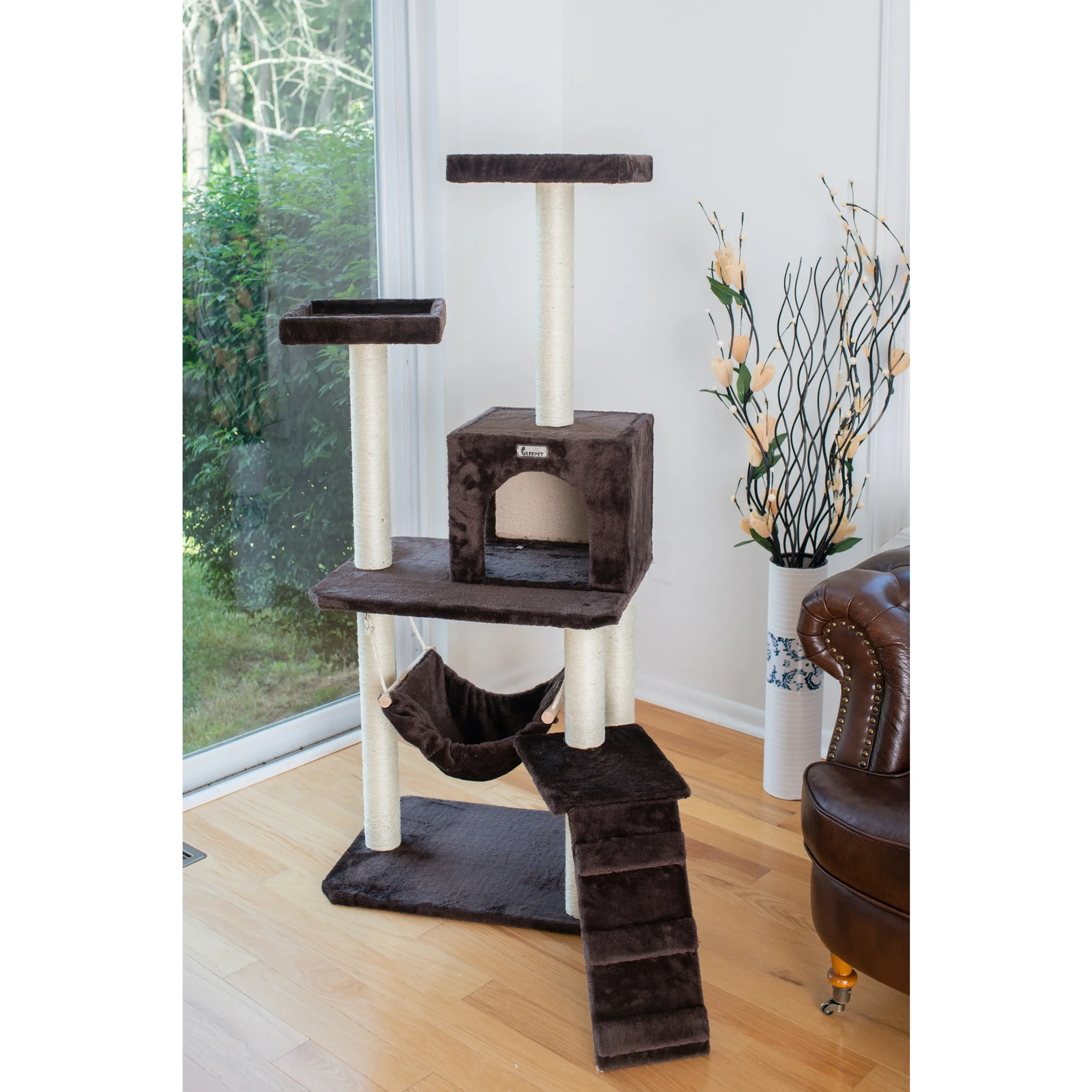 GleePet 57-Inch Cat Tree Real Wood Climber With Four Levels - Image 3