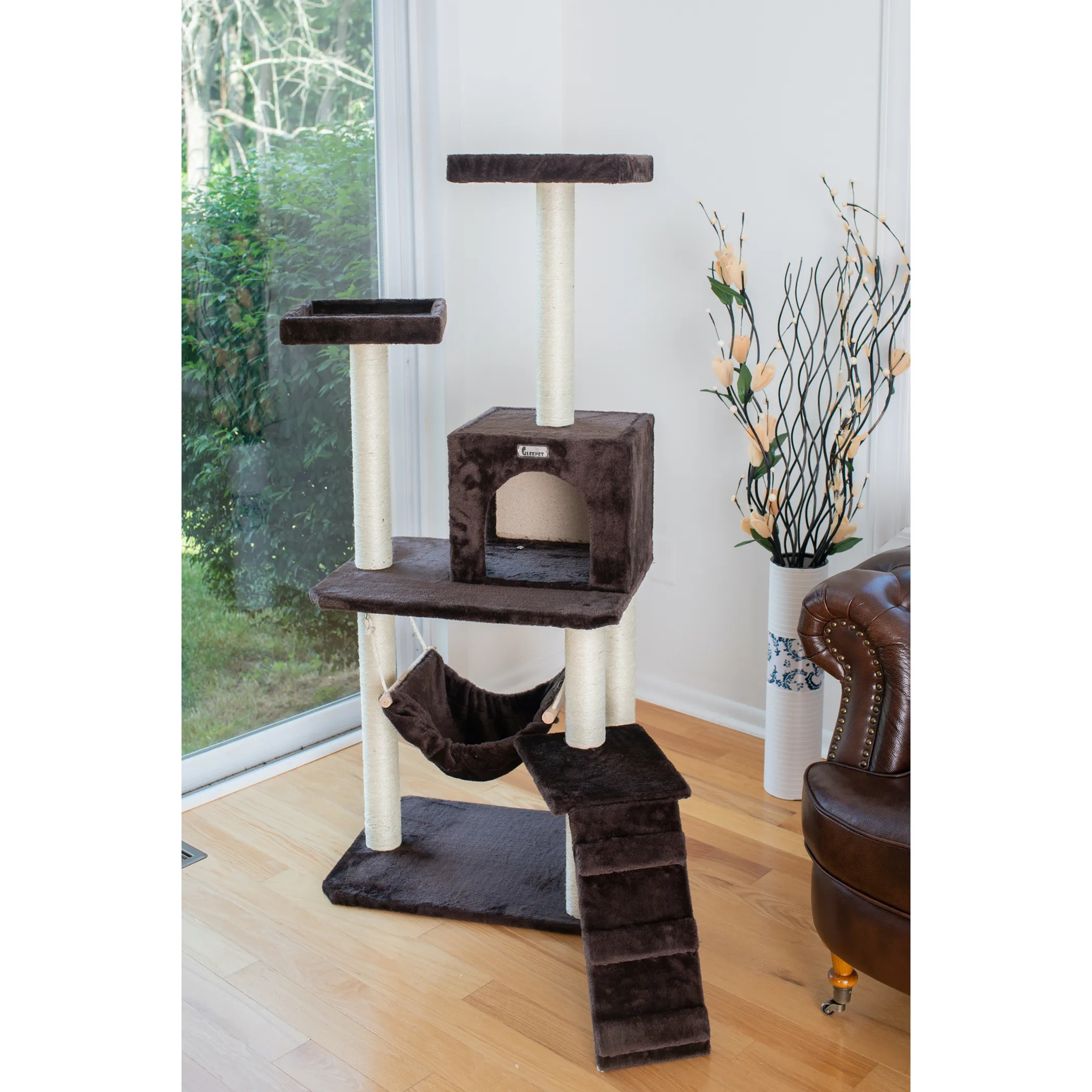 GleePet 57-Inch Cat Tree Real Wood Climber With Four Levels - Image 4