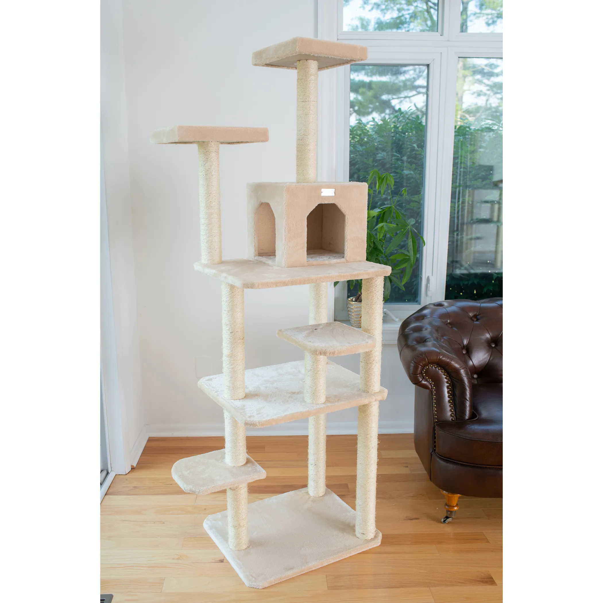 GleePet Real Wood 74-Inch Cat Tree With Seven Levels, Beige - Image 4