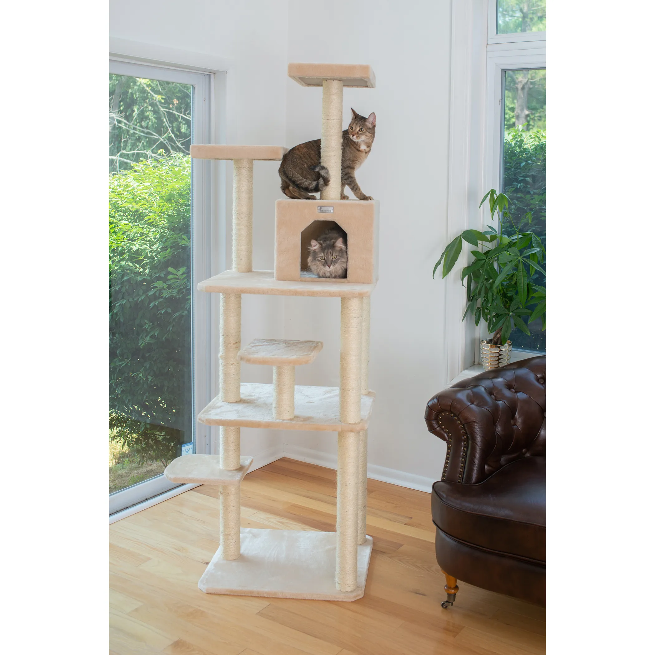 GleePet Real Wood 74-Inch Cat Tree With Seven Levels, Beige - Image 5