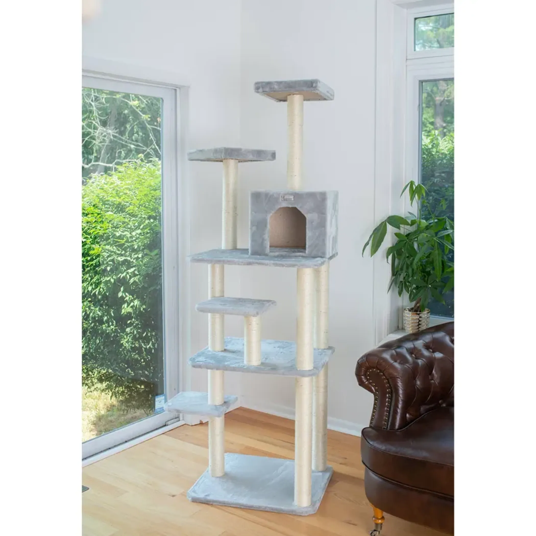 GleePet 74-Inch Real Wood Cat Tree W Seven Levels Gray - Image 4