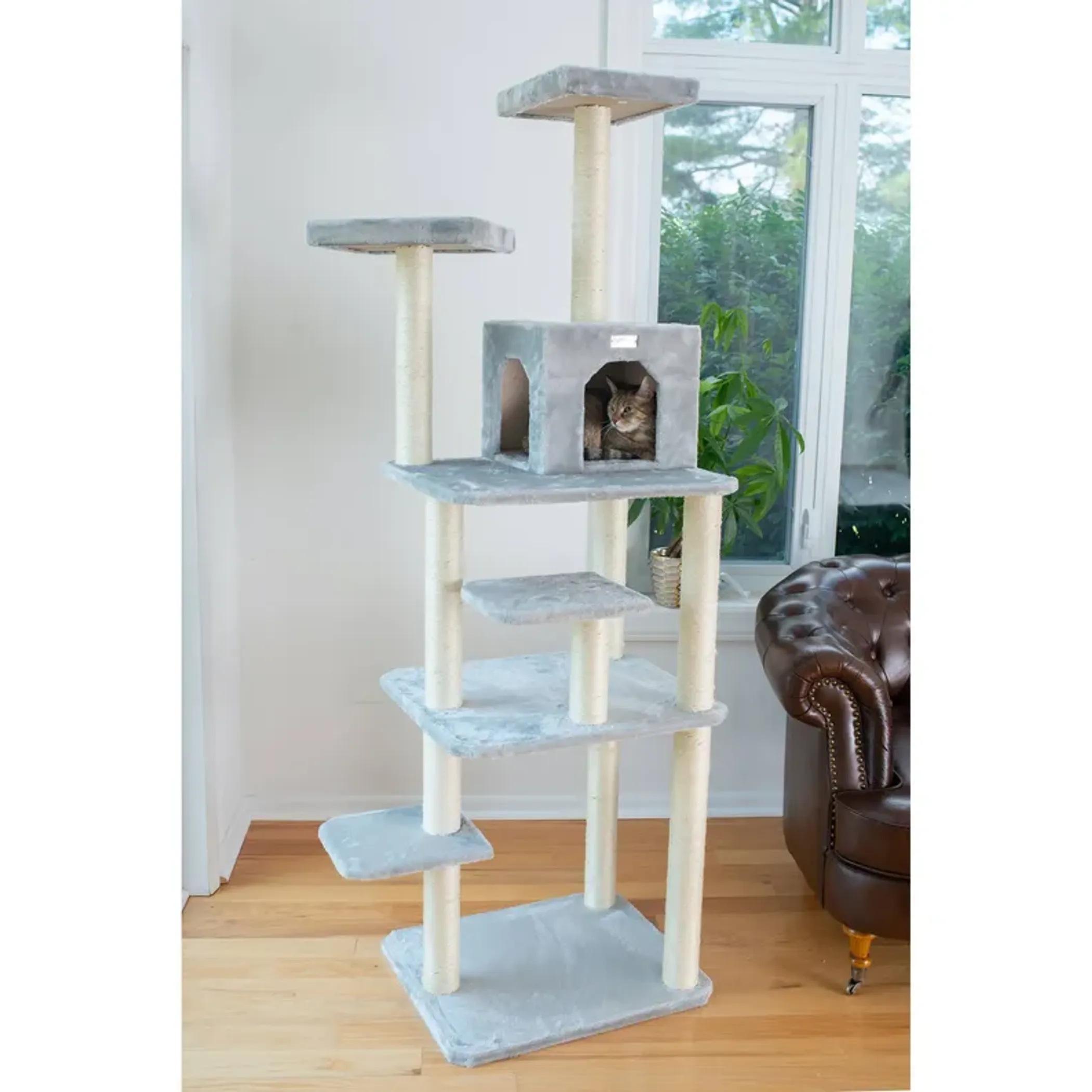 GleePet 74-Inch Real Wood Cat Tree W Seven Levels Gray - Image 5