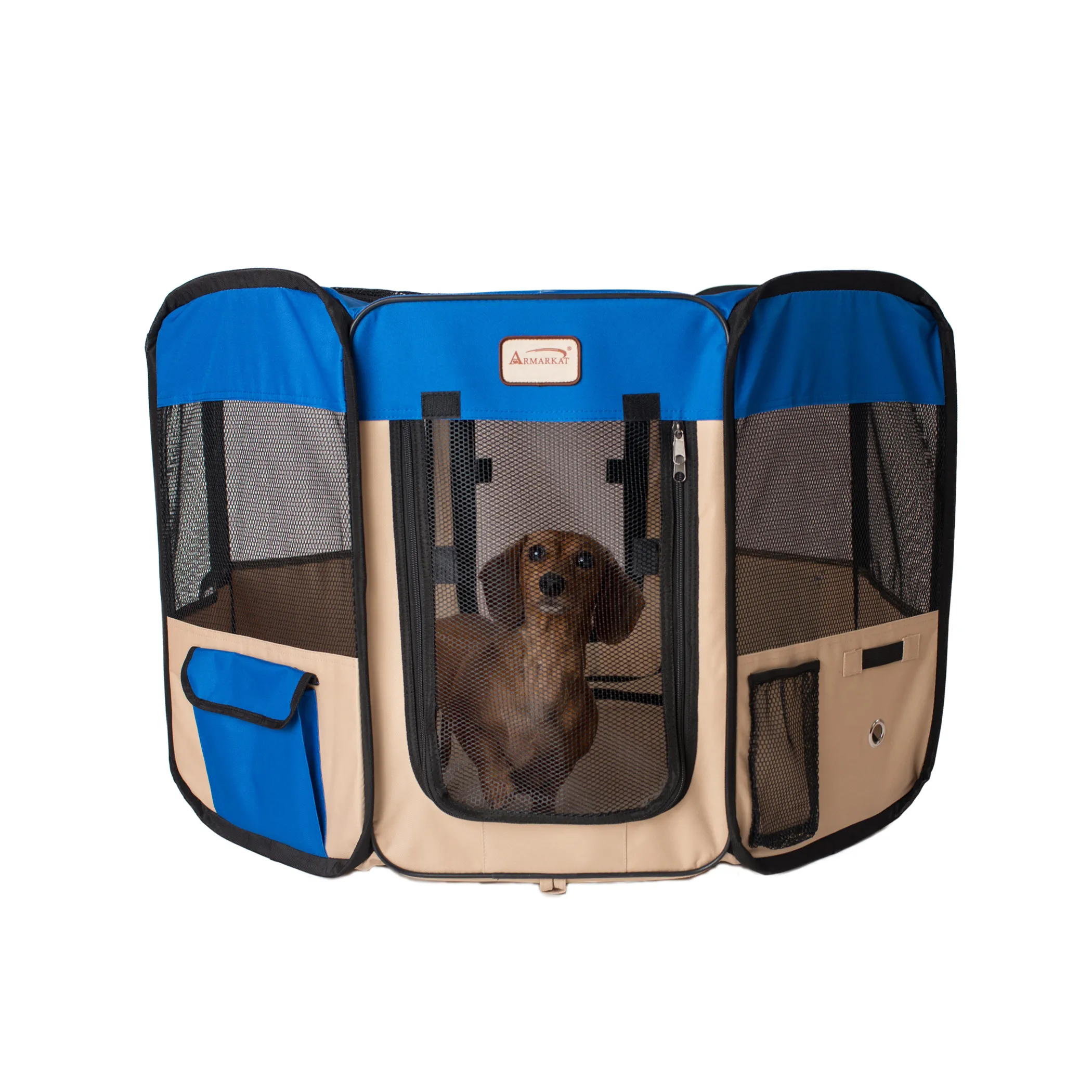 Armarkat Portable Pet Playpen In Blue and Beige Combo - Image 2